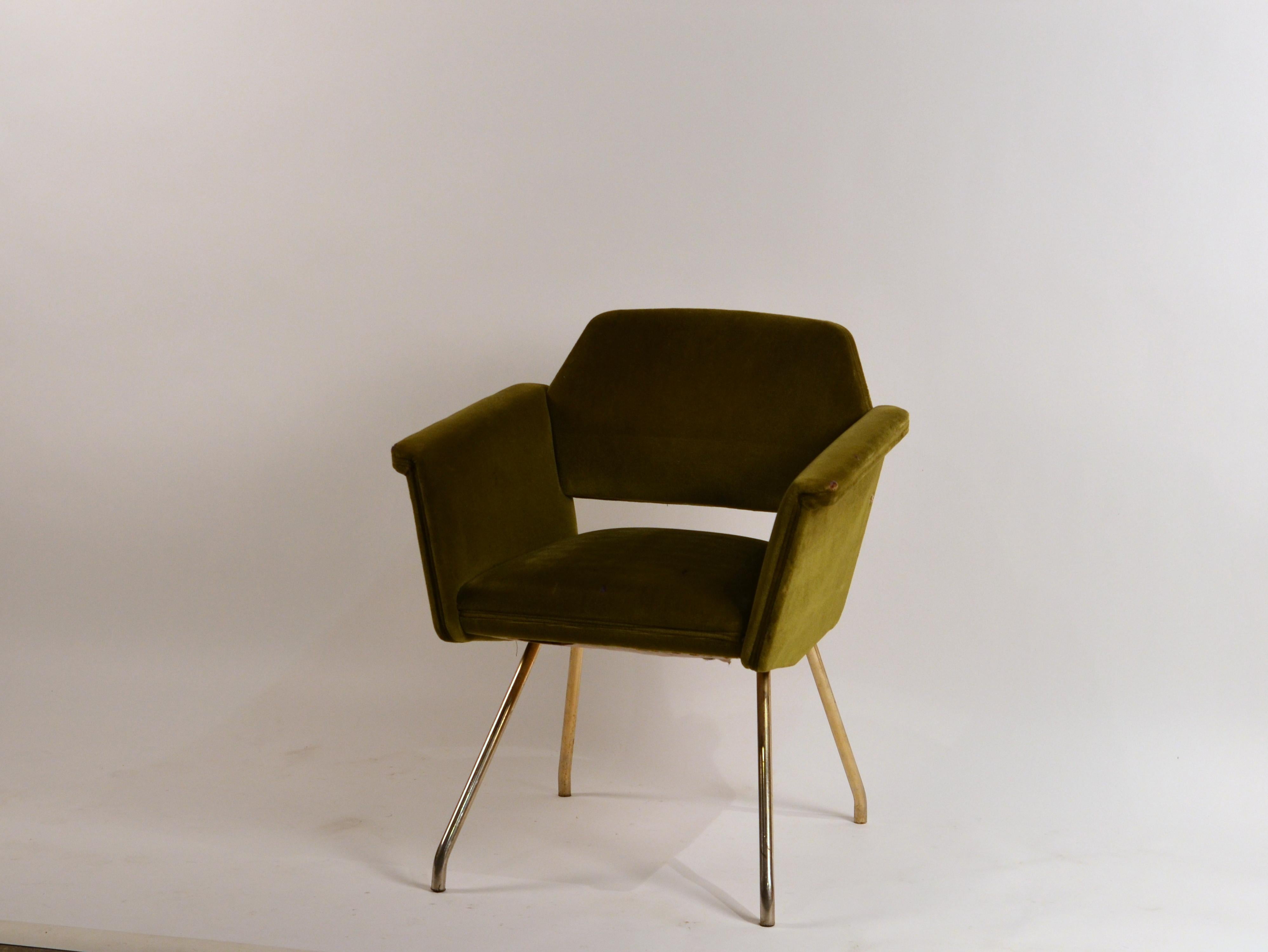 Plated Chic French 1950s 'Prisme' Armchair by Joseph-André Motte