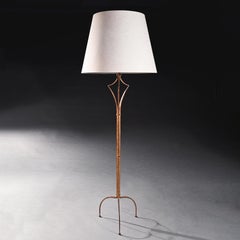 Chic French Gilded Iron Tripod Floor Standard Lamp by Maison Ramsay Paris