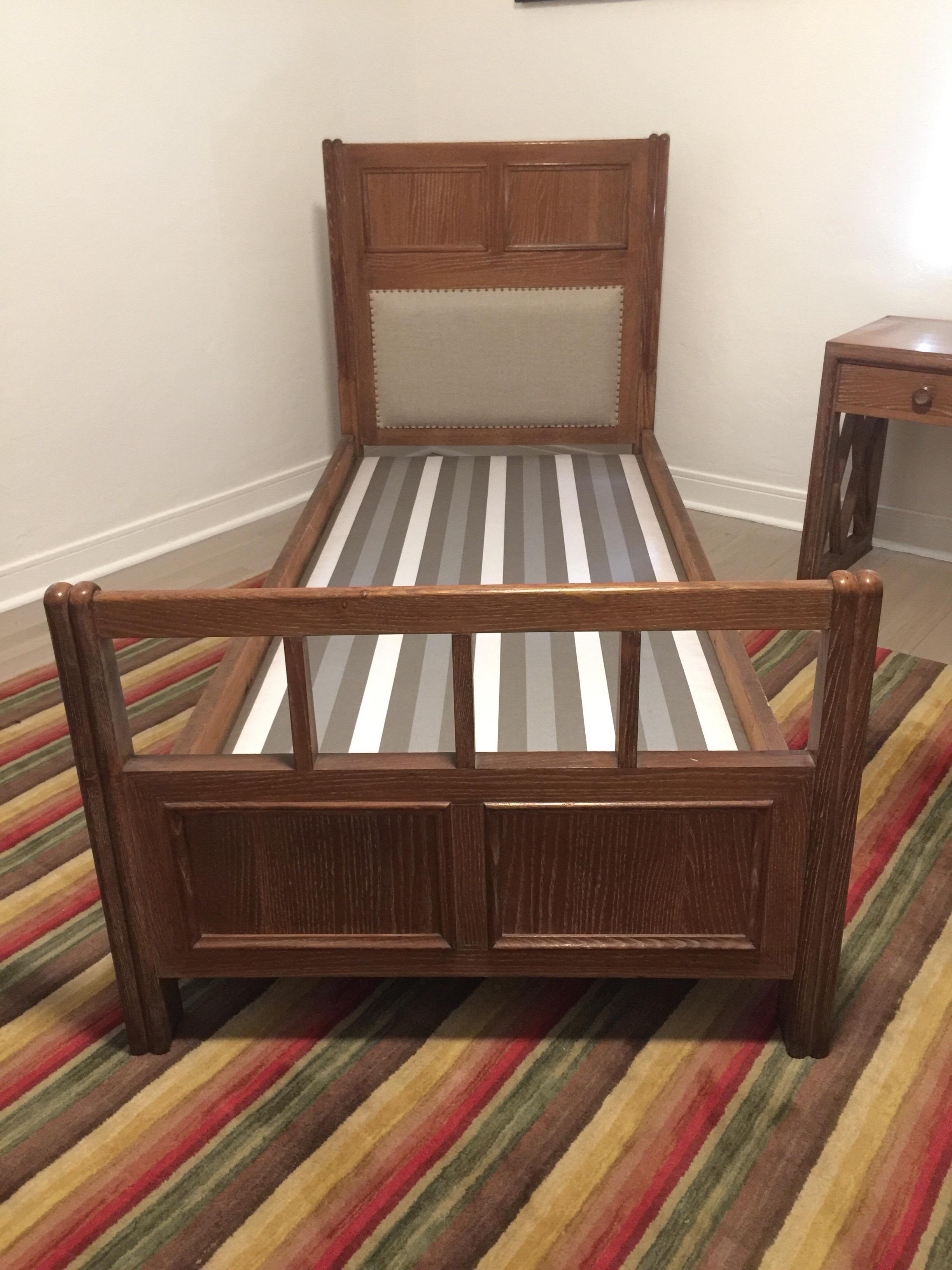 Fabric Chic French Oak Twin Beds from the 1940s, Pair