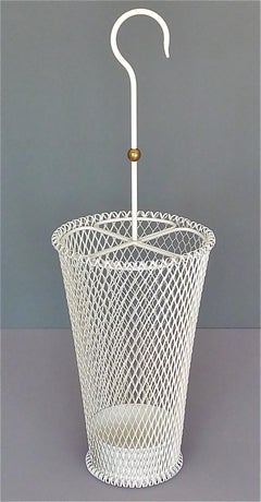 Chic Französisch Schirmständer Matégot Biny Stil Weiß emailliertem Metall Messing, 1950er Jahre