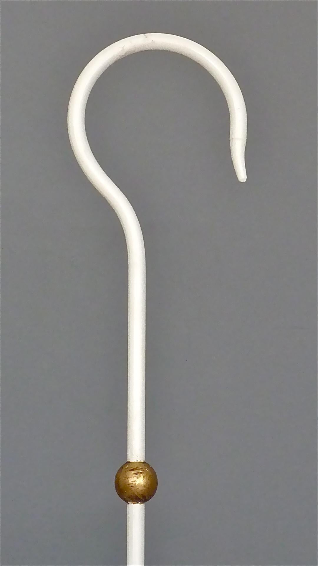 Mid-20th Century Chic French Umbrella Stand Matégot Biny Style White Enameled Metal Brass, 1950s For Sale