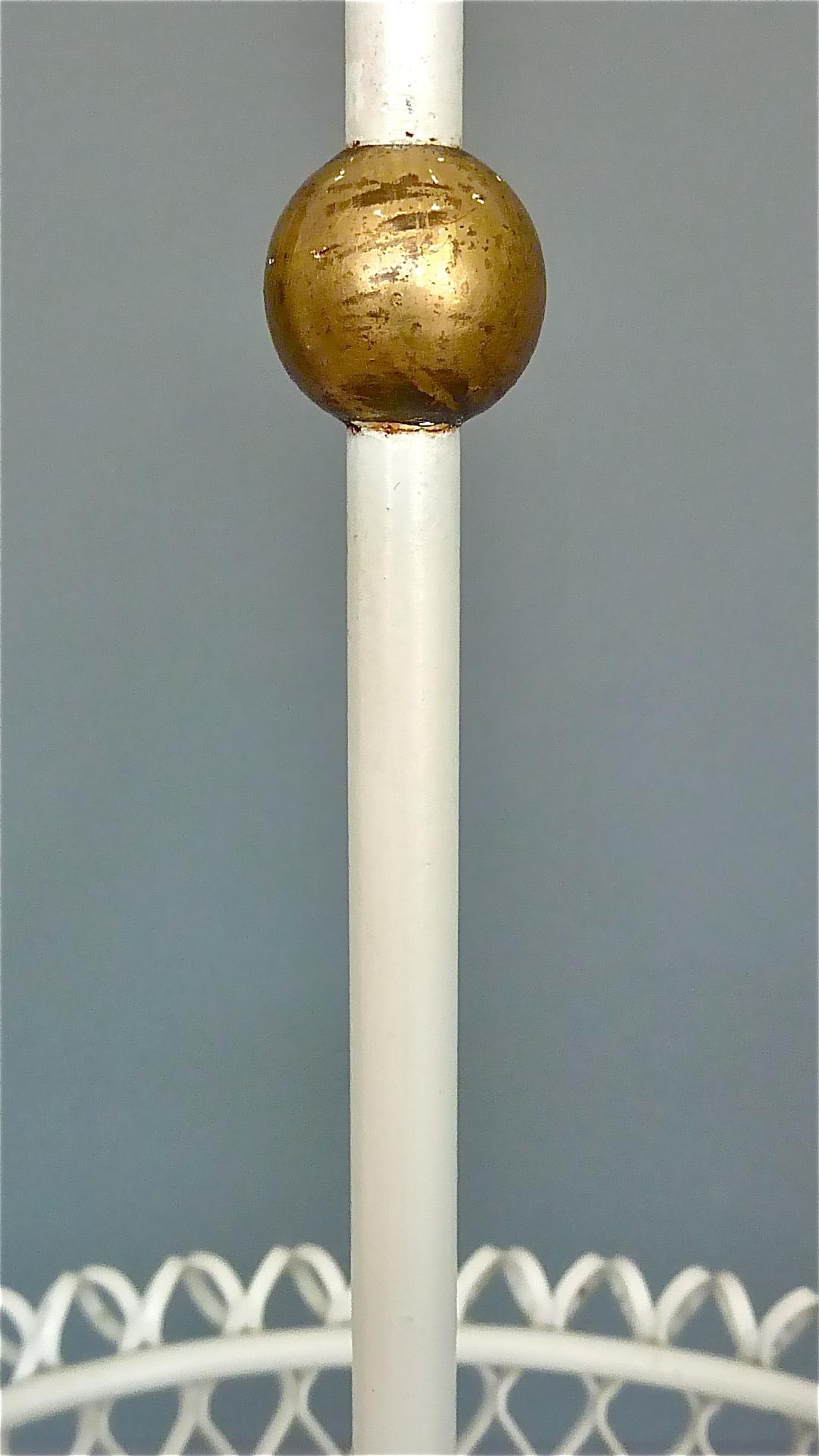Chic French Umbrella Stand Matégot Biny Style White Enameled Metal Brass, 1950s For Sale 1