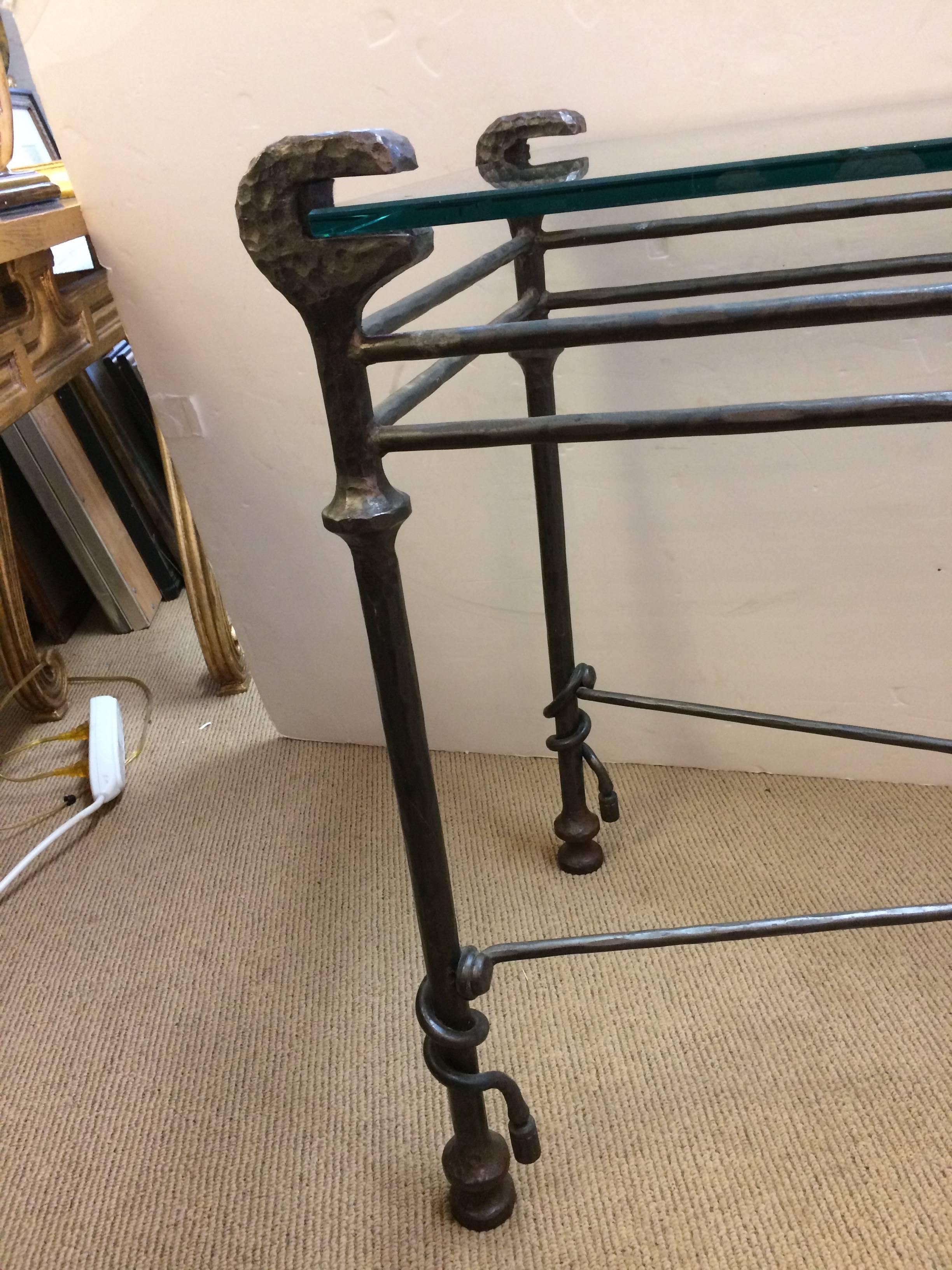 Italian Chic Giacometti Style Iron and Glass Console Table