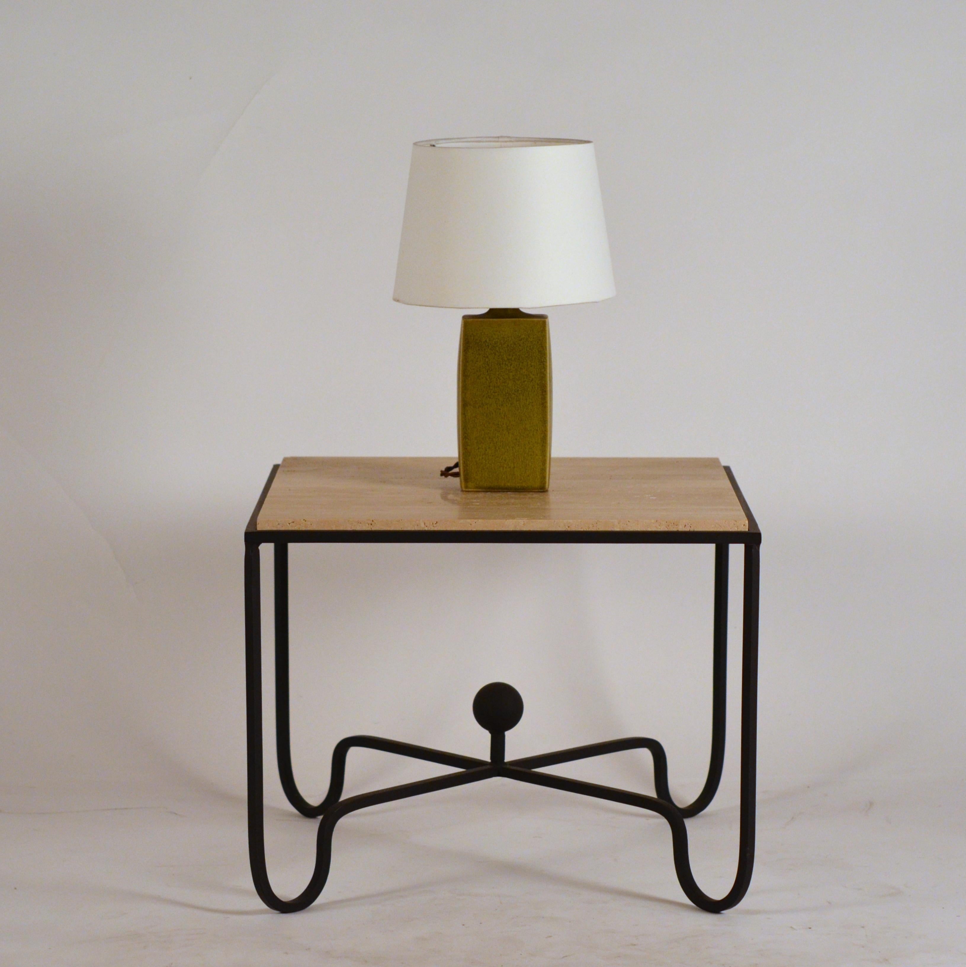 Scandinavian Modern Chic Glazed Ceramic Lamp with Parchment Shade For Sale