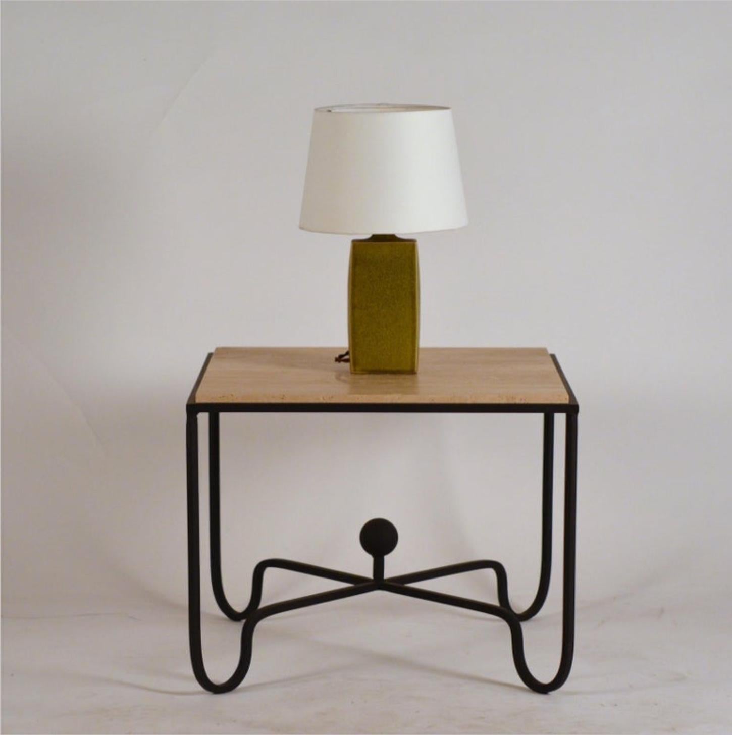Scandinavian Modern Chic Glazed Ceramic Lamp with Parchment Shade For Sale