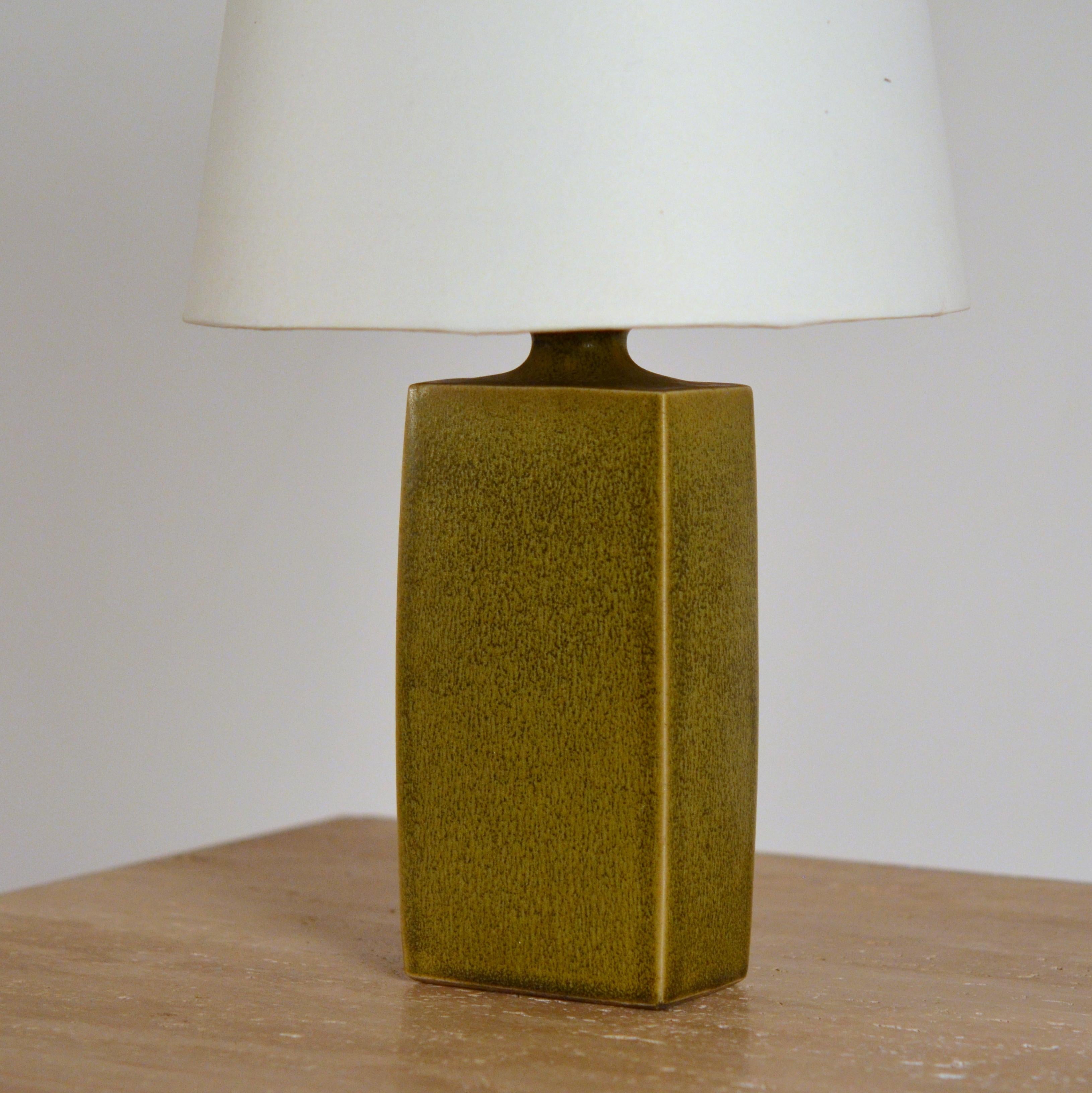 Chic Glazed Ceramic Lamp with Parchment Shade In Excellent Condition For Sale In Los Angeles, CA