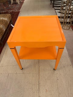 Chic Glossy Hermes Orange Square Two Tier End Tables