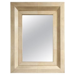 Chic Goatskin Frame Mirror with Brass Trim