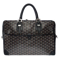 Chic Goyard Ambassade briefcase strap in black Goyardine canvas and leather, SHW