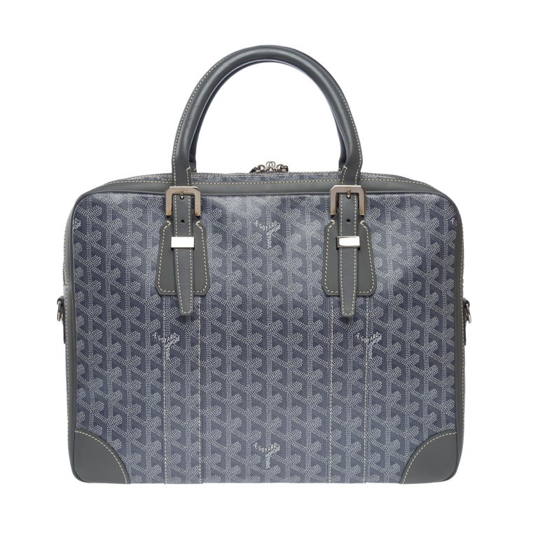 Chic Goyard Ambassade PM briefcase in Grey Goyardine canvas and