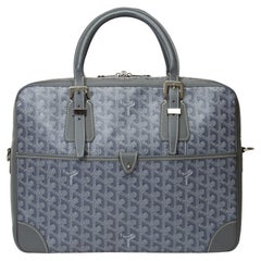Used Chic Goyard Ambassade PM briefcase in Grey Goyardine canvas and leather, SHW