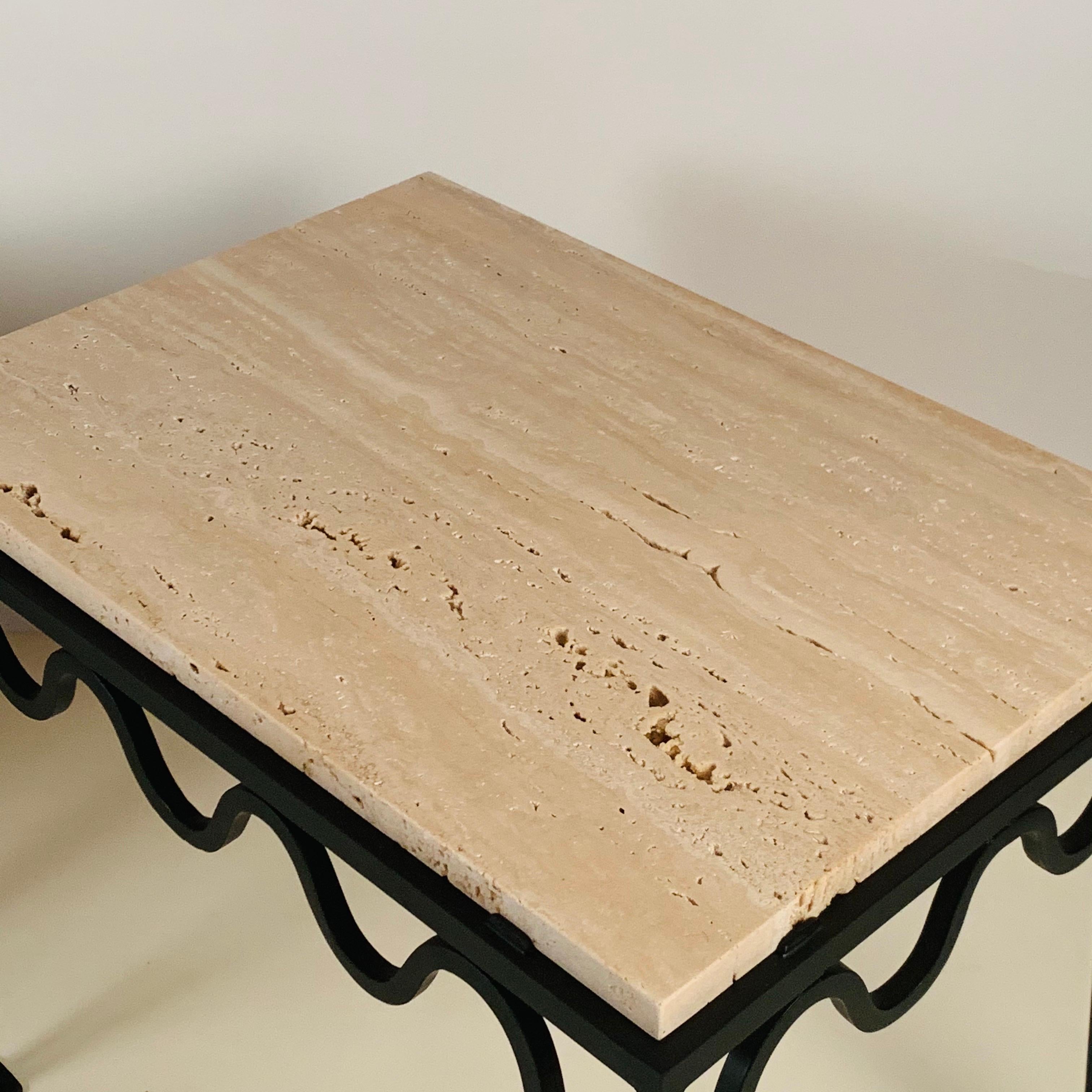 Powder-Coated Chic Grooved Travertine Meandre Side Table by Design Frères For Sale