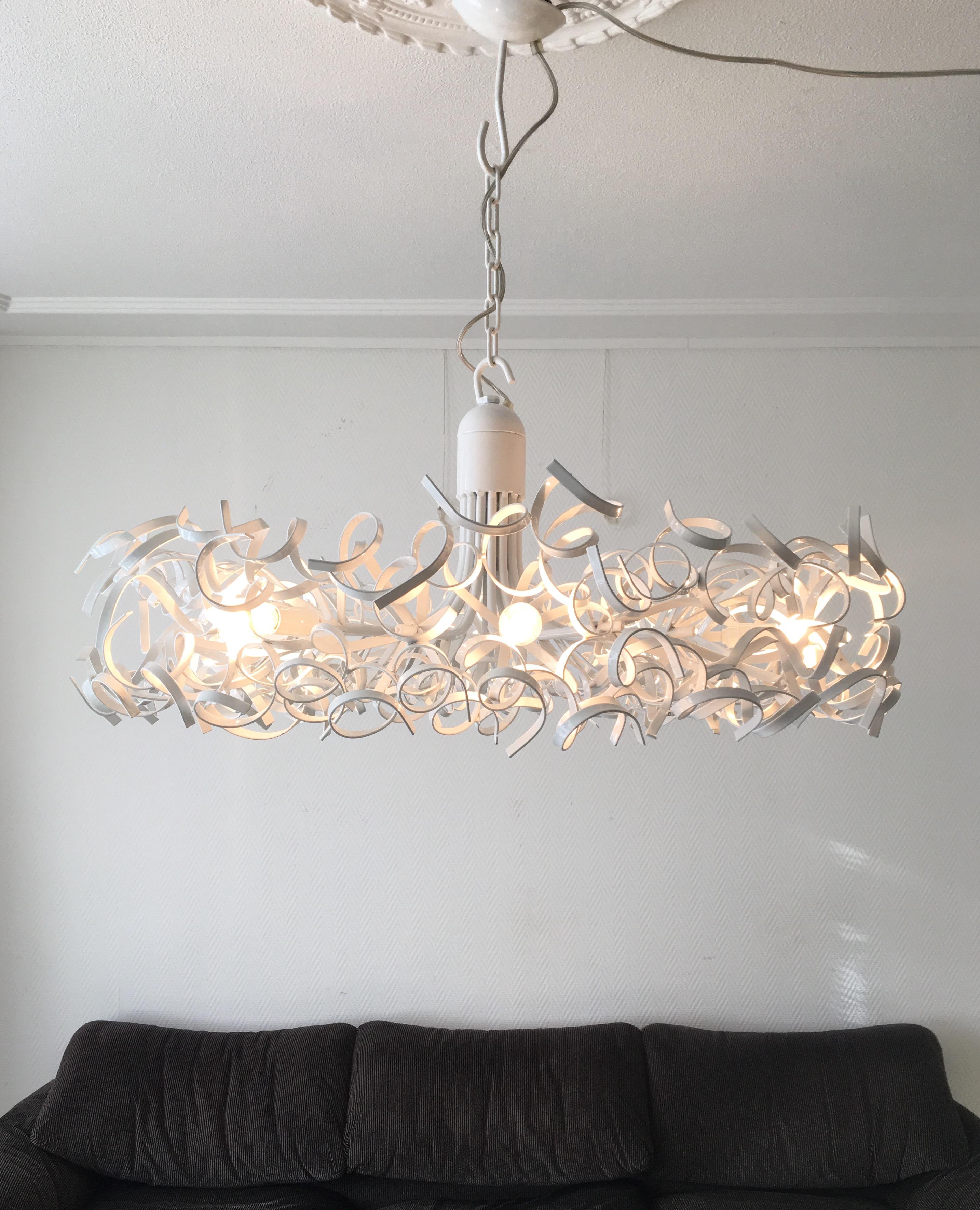 Lacquered Chic, Handmade, White, Stainless Steel Chandelier 