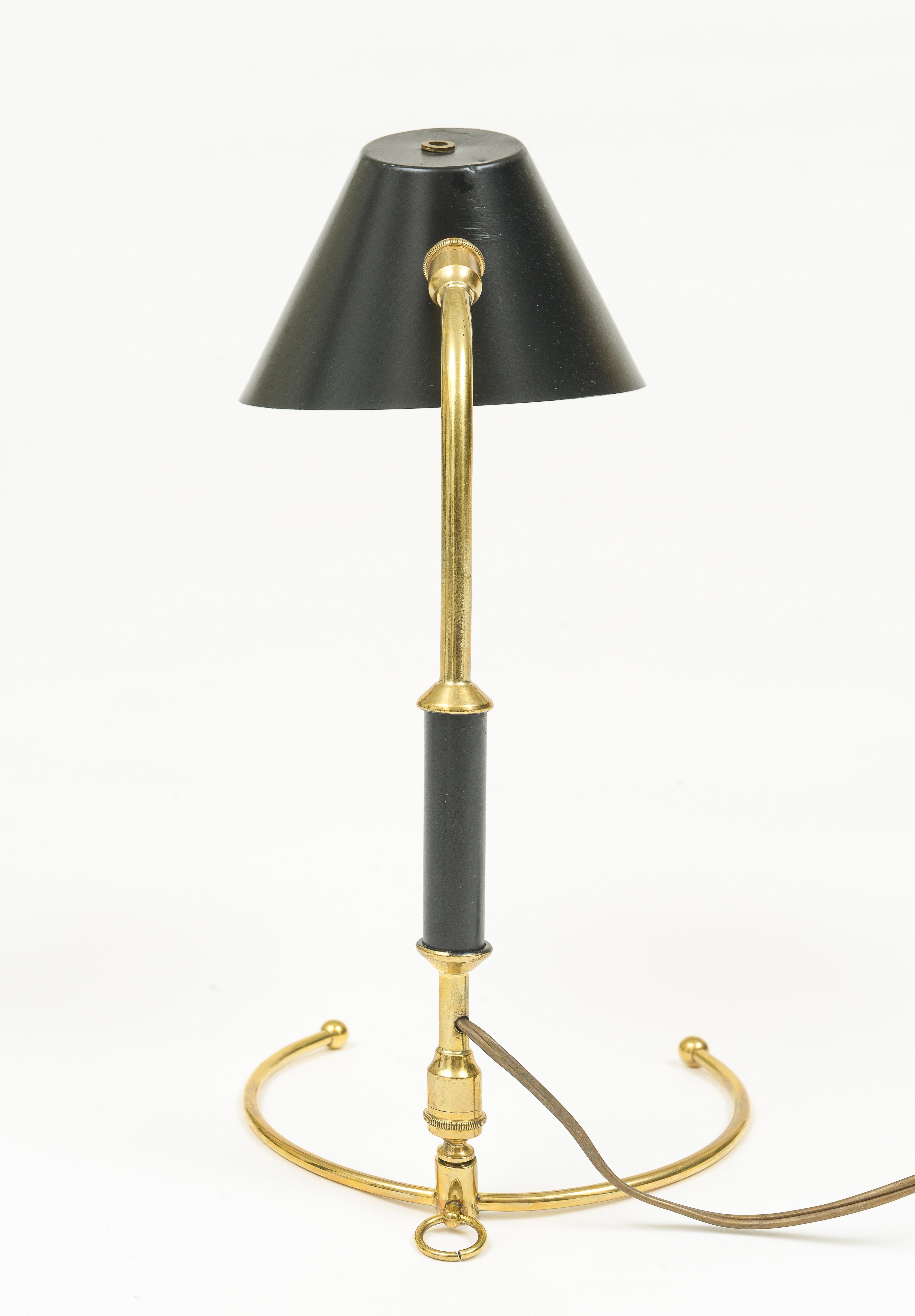 Chic Handsome Robert Mathieu Lunel Brass and Black Table Lamp, France, 1950's In Good Condition For Sale In New York, NY