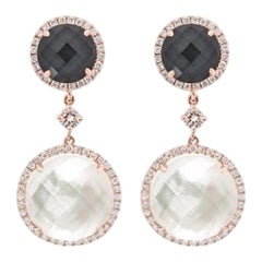 Chic Hematite Mother of Pearl Diamond Rose Gold Dangle Earrings