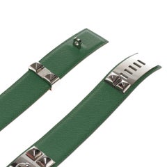 Schicker Hermès-Gürtel "Collier de chien" Médor aus grünem Epsom-Leder:: silberne Hardware
