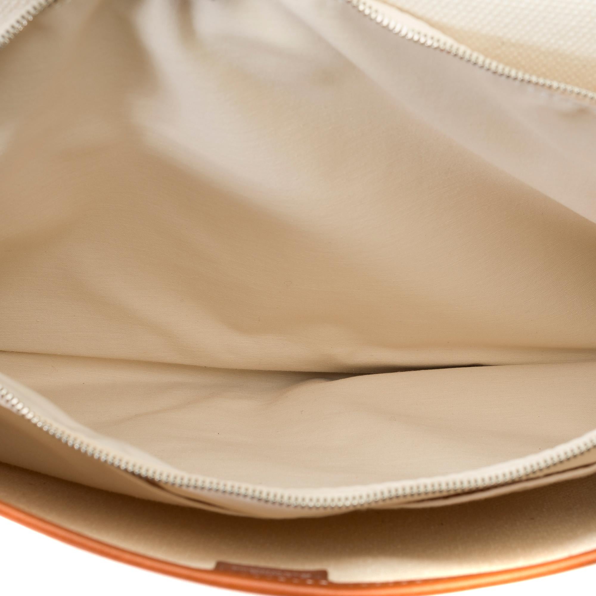 Chic Hermès Buenaventura briefcase in beige canvas and gold barenia leather, SHW 6