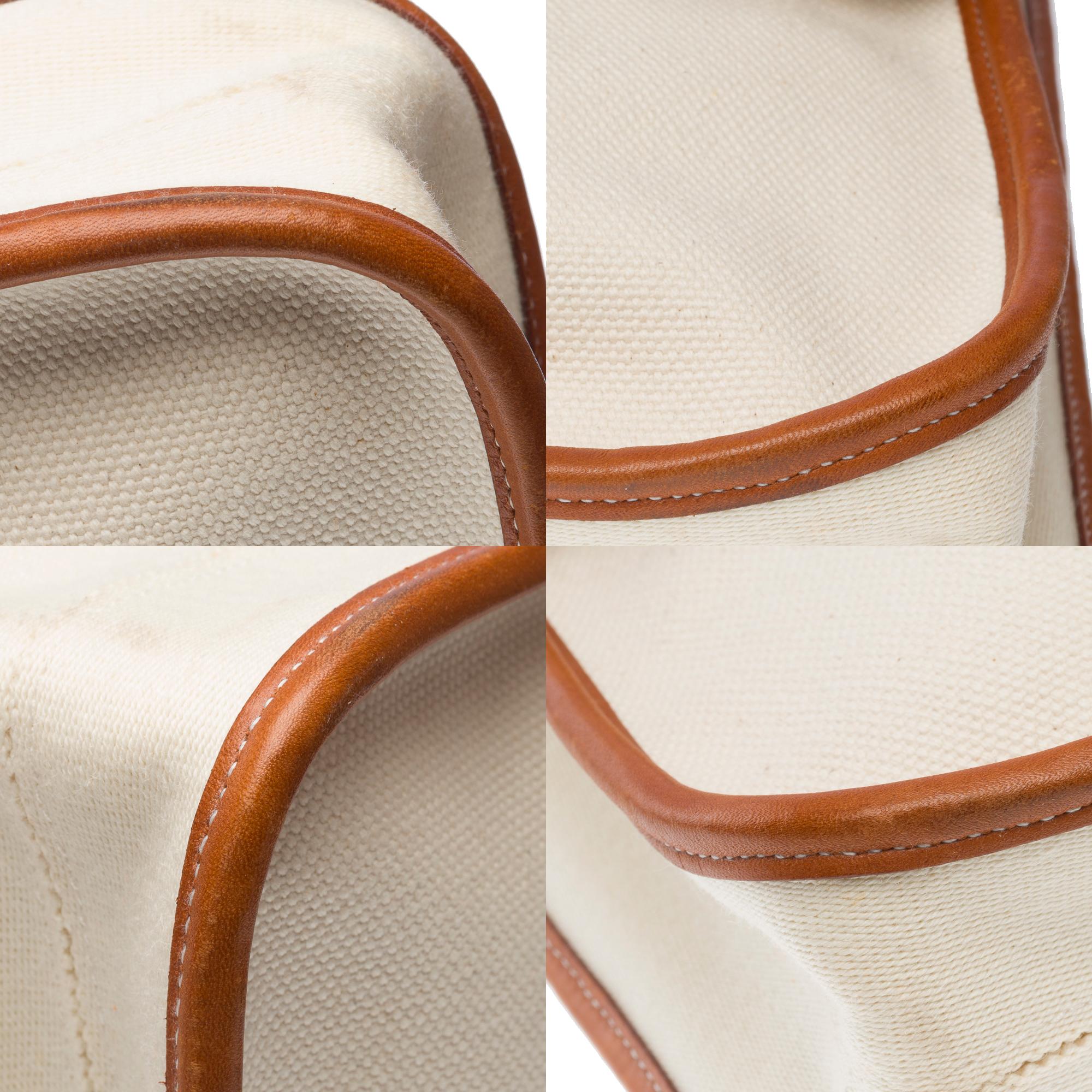 Chic Hermès Buenaventura briefcase in beige canvas and gold barenia leather, SHW 9