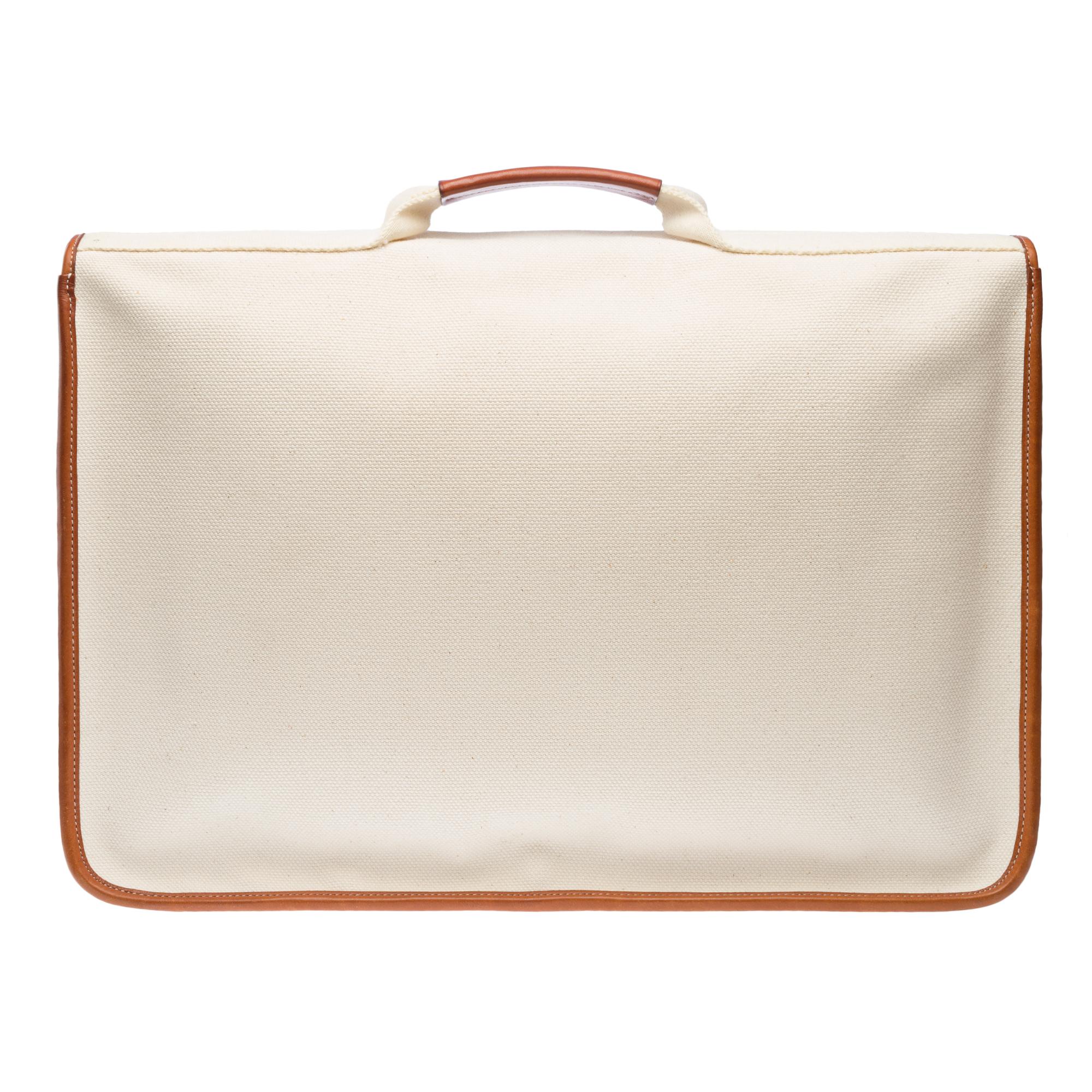 Chic Hermès Buenaventura briefcase in beige canvas and gold barenia leather, SHW 1