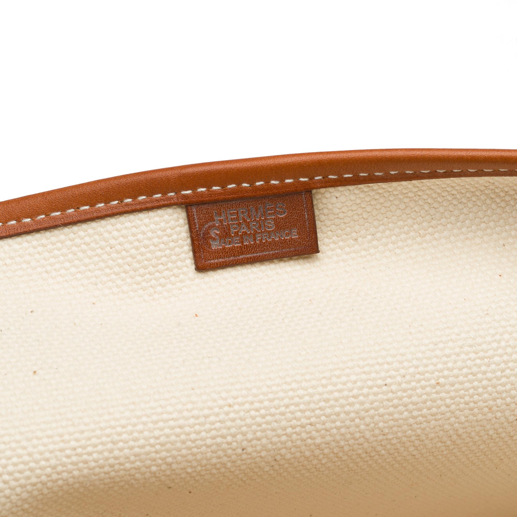 Chic Hermès Buenaventura briefcase in beige canvas and gold barenia leather, SHW 5