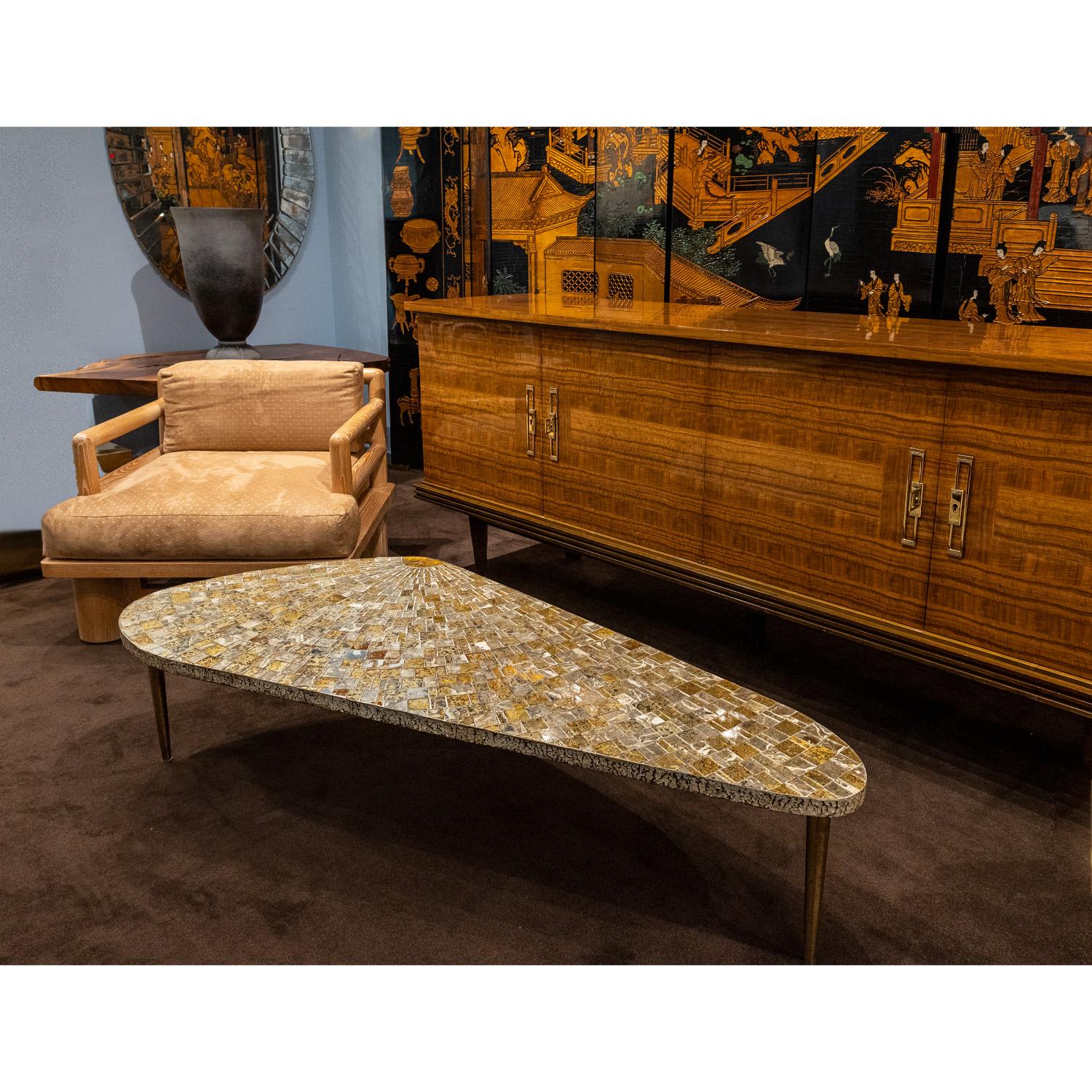 Mid-20th Century Chic Italian Artisan Coffee Table with Tessellated Glass Top 1950s