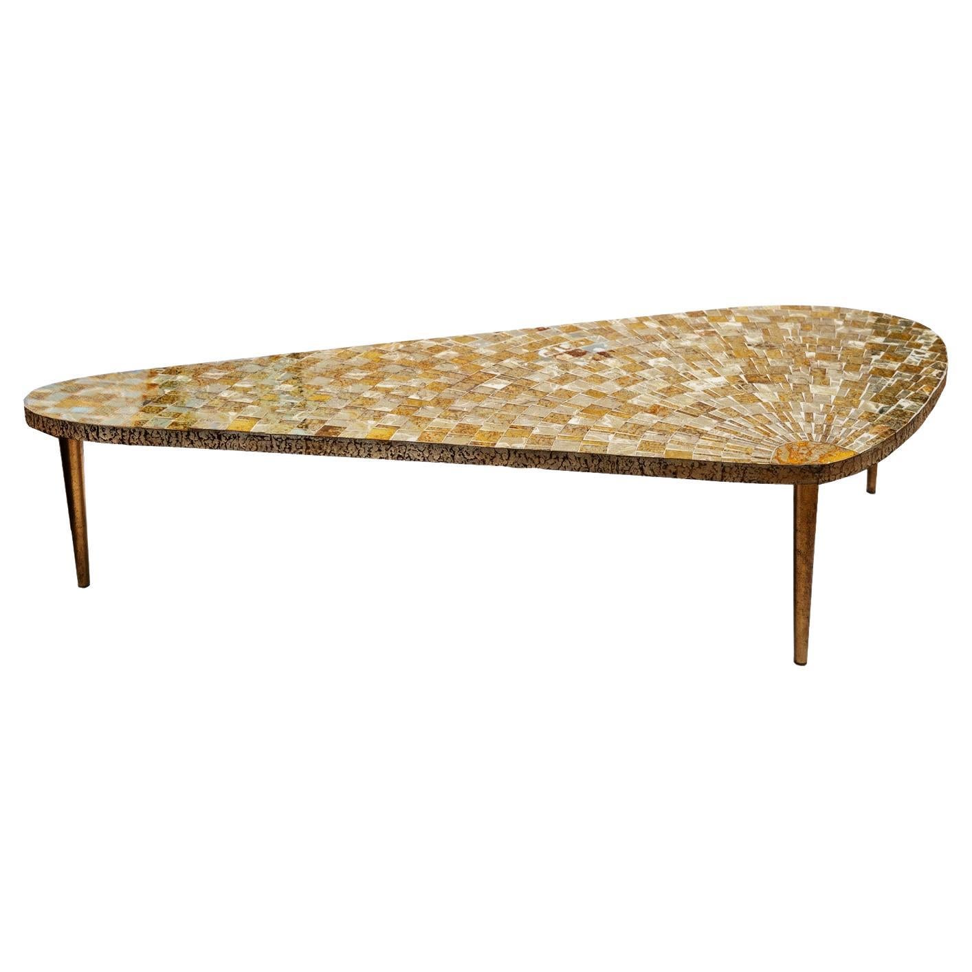 Chic Italian Artisan Coffee Table with Tessellated Glass Top 1950s