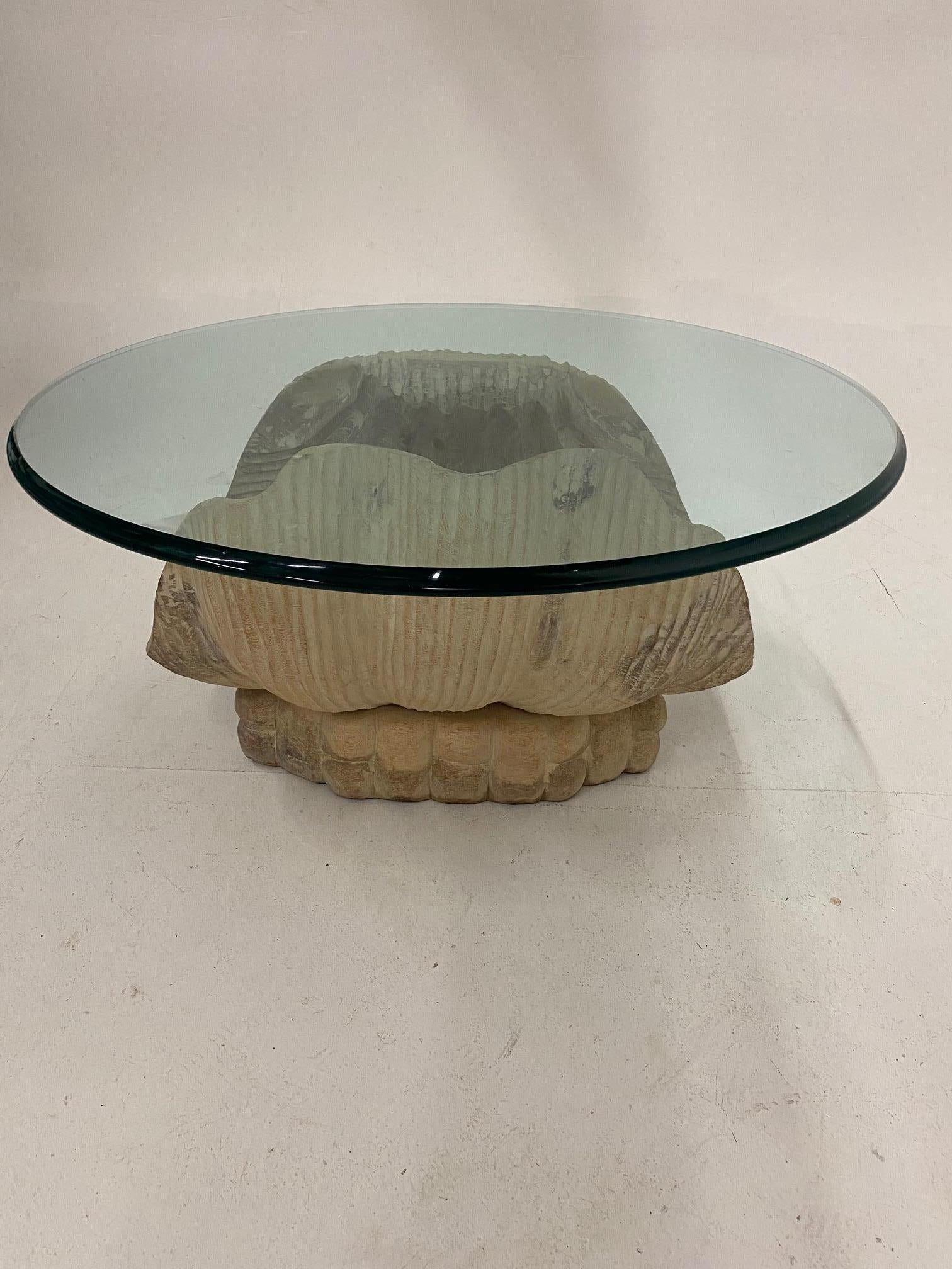 hand carved coffee table with glass top