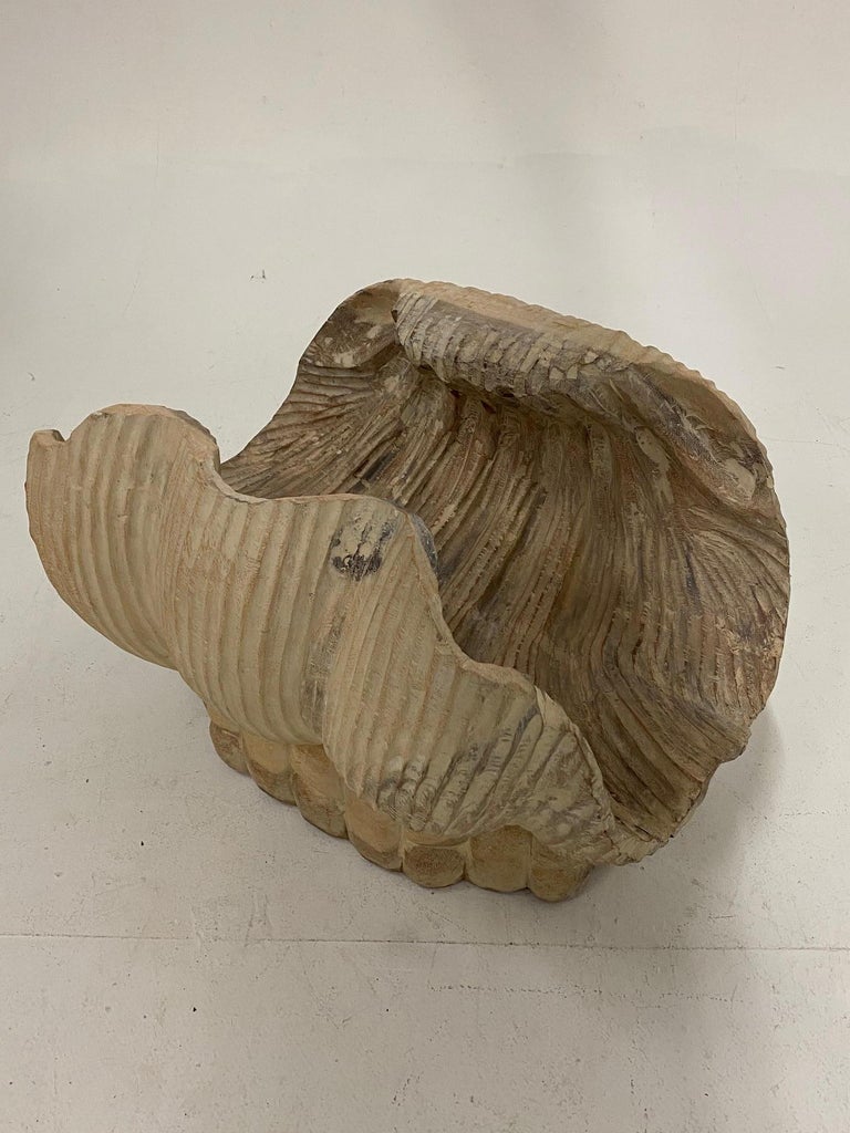 Chic Italian Carved Wood Shell Base Coffee Table with Round Glass Top ...