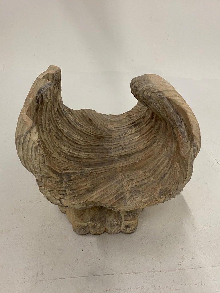 Chic Italian Carved Wood Shell Base Coffee Table with Round Glass Top ...