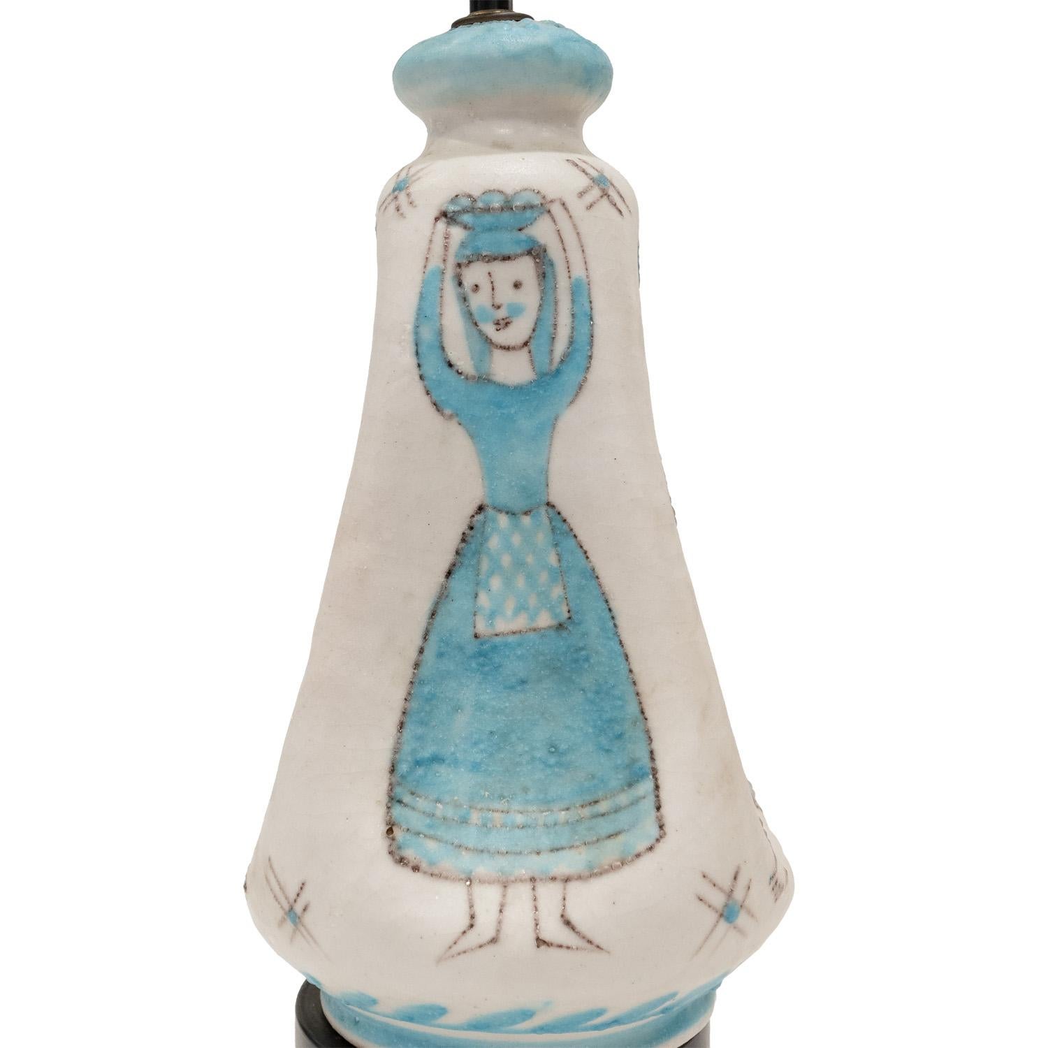 Fait main Lampe de table chic en céramique italienne avec de belles couleurs et émaux années 1950 en vente