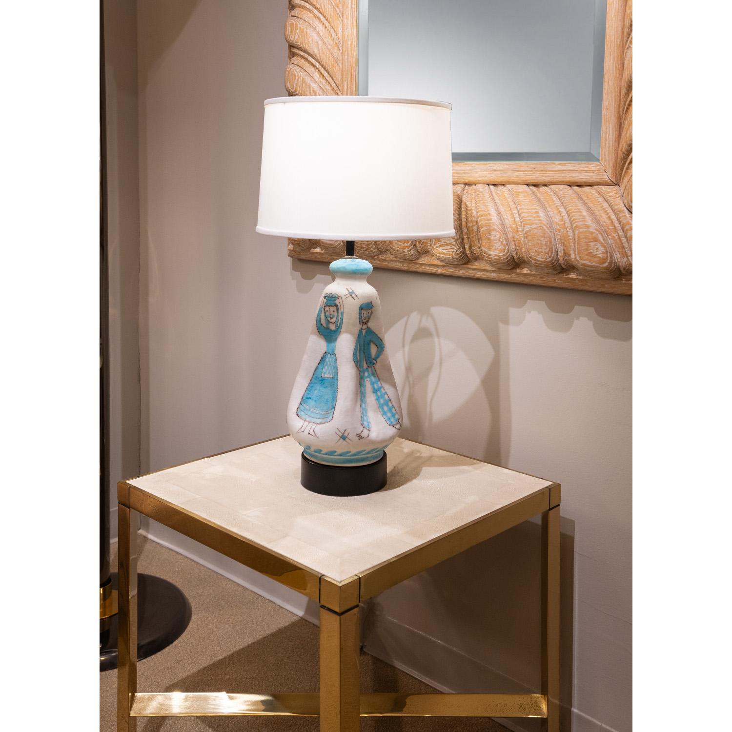 Lampe de table chic en céramique italienne avec de belles couleurs et émaux années 1950 en vente 2