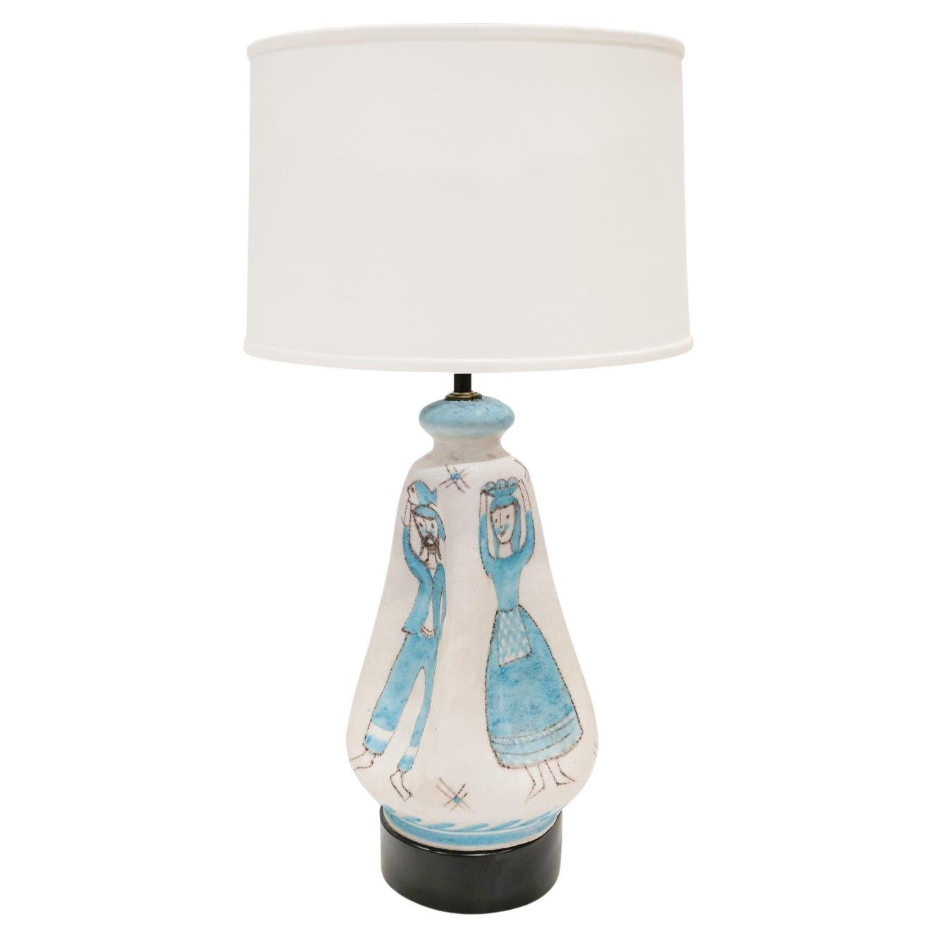 Lampe de table chic en céramique italienne avec de belles couleurs et émaux années 1950 en vente