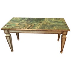 Chic Italian Hand-Painted Faux Malachite and Silver Gilt Coffee Table