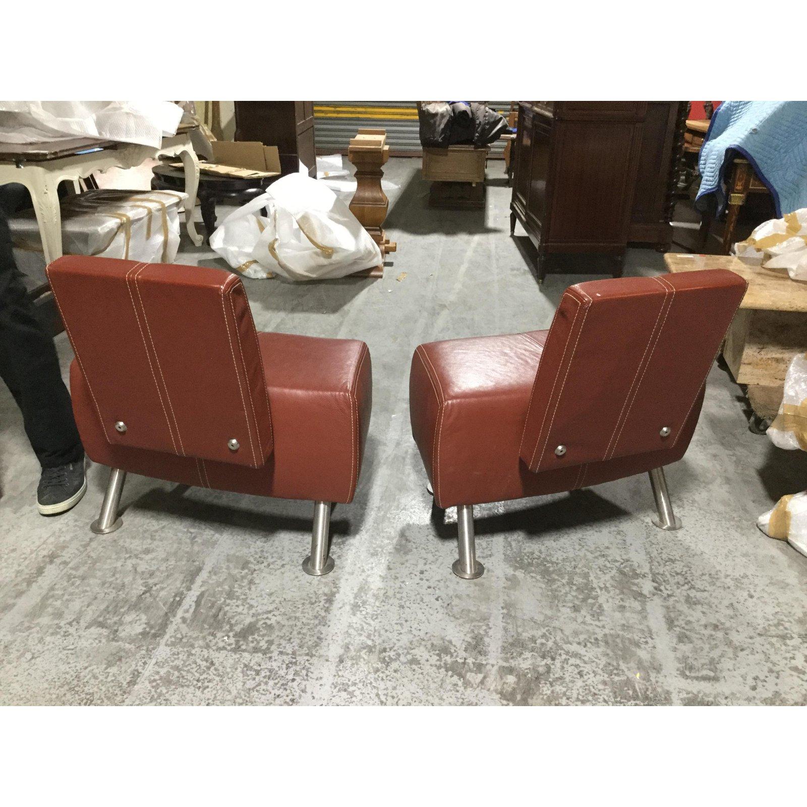 Late 20th Century Chic Italian Industrial Leather Salon Set with Two Chairs and Loveseat