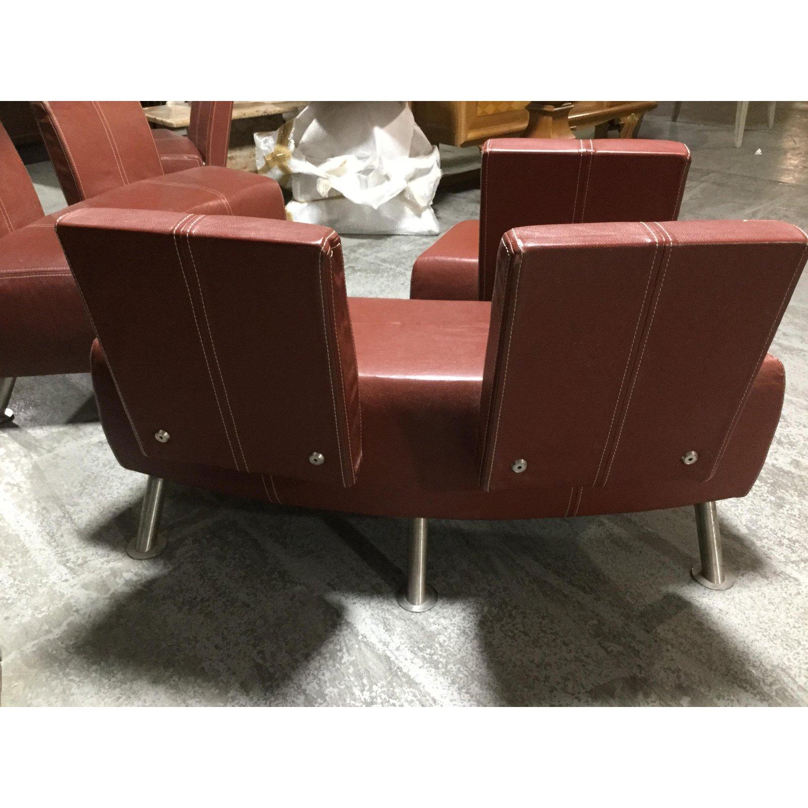 Steel Chic Italian Industrial Leather Salon Set with Two Chairs and Loveseat