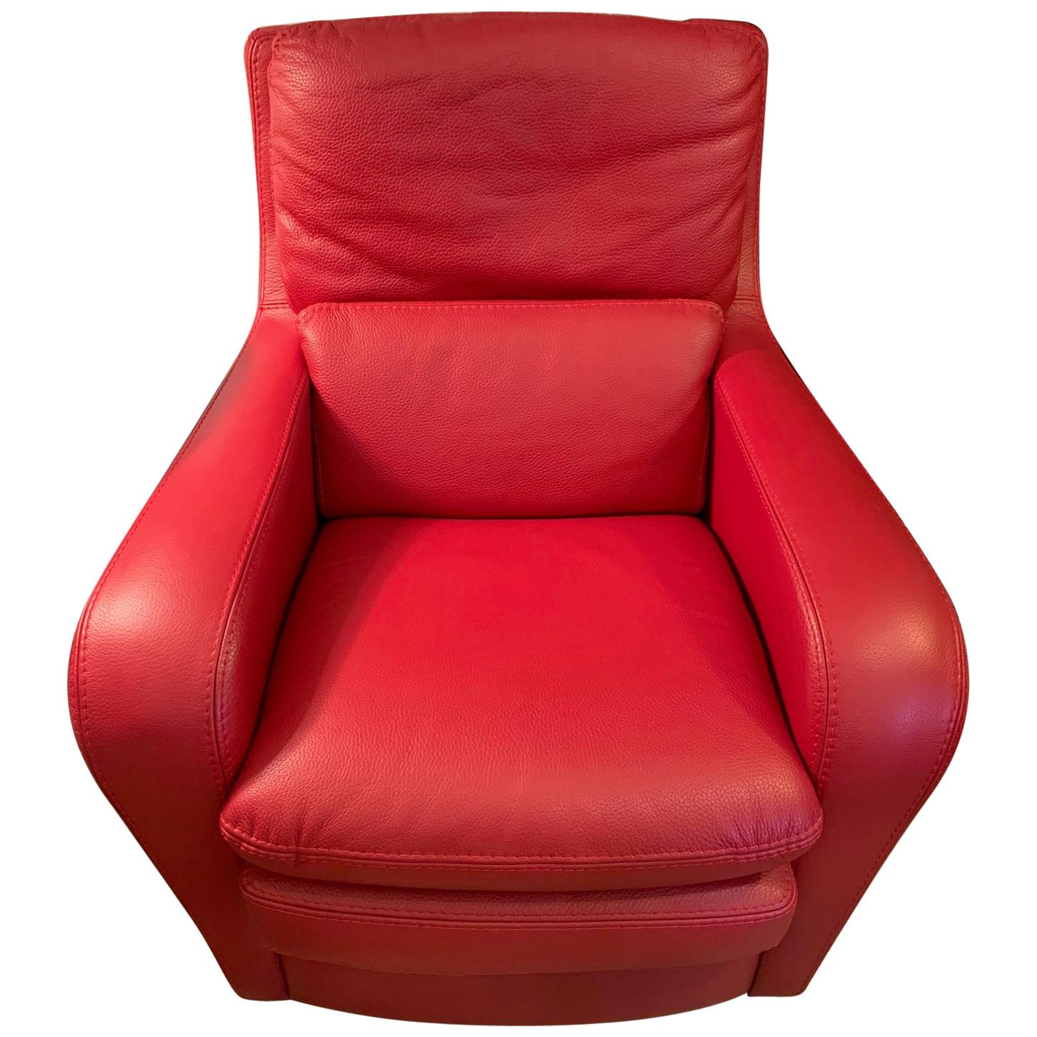 Chic Italian Roche Bobois Rasberry Leather Swivel Club Chair