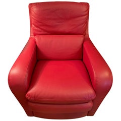 Chic Italian Roche Bobois Rasberry Leather Swivel Club Chair