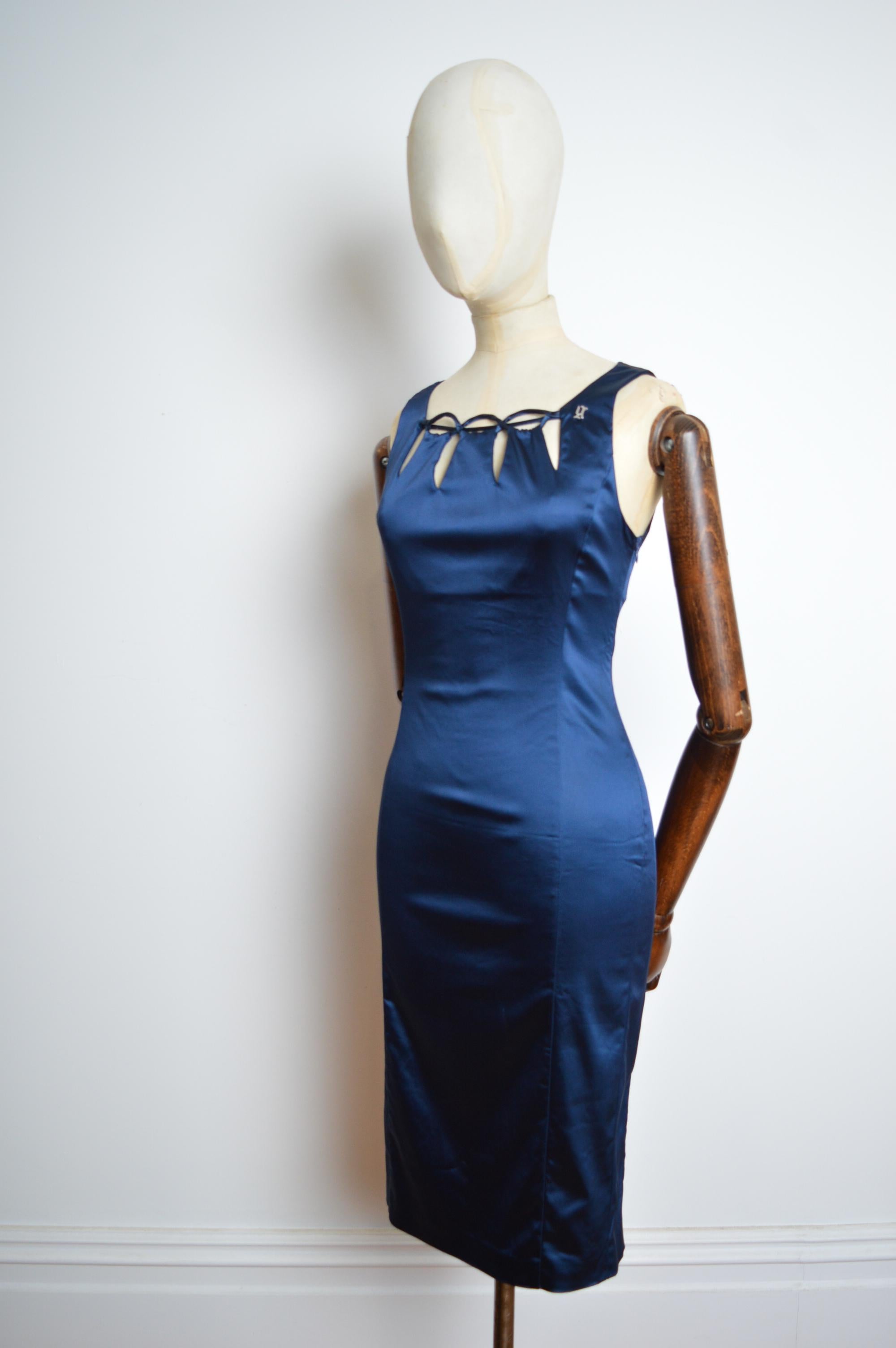 I. Johns John Galliano Midnight Sapphire Blue Jewell Satin Dress Cocktail Chic 6