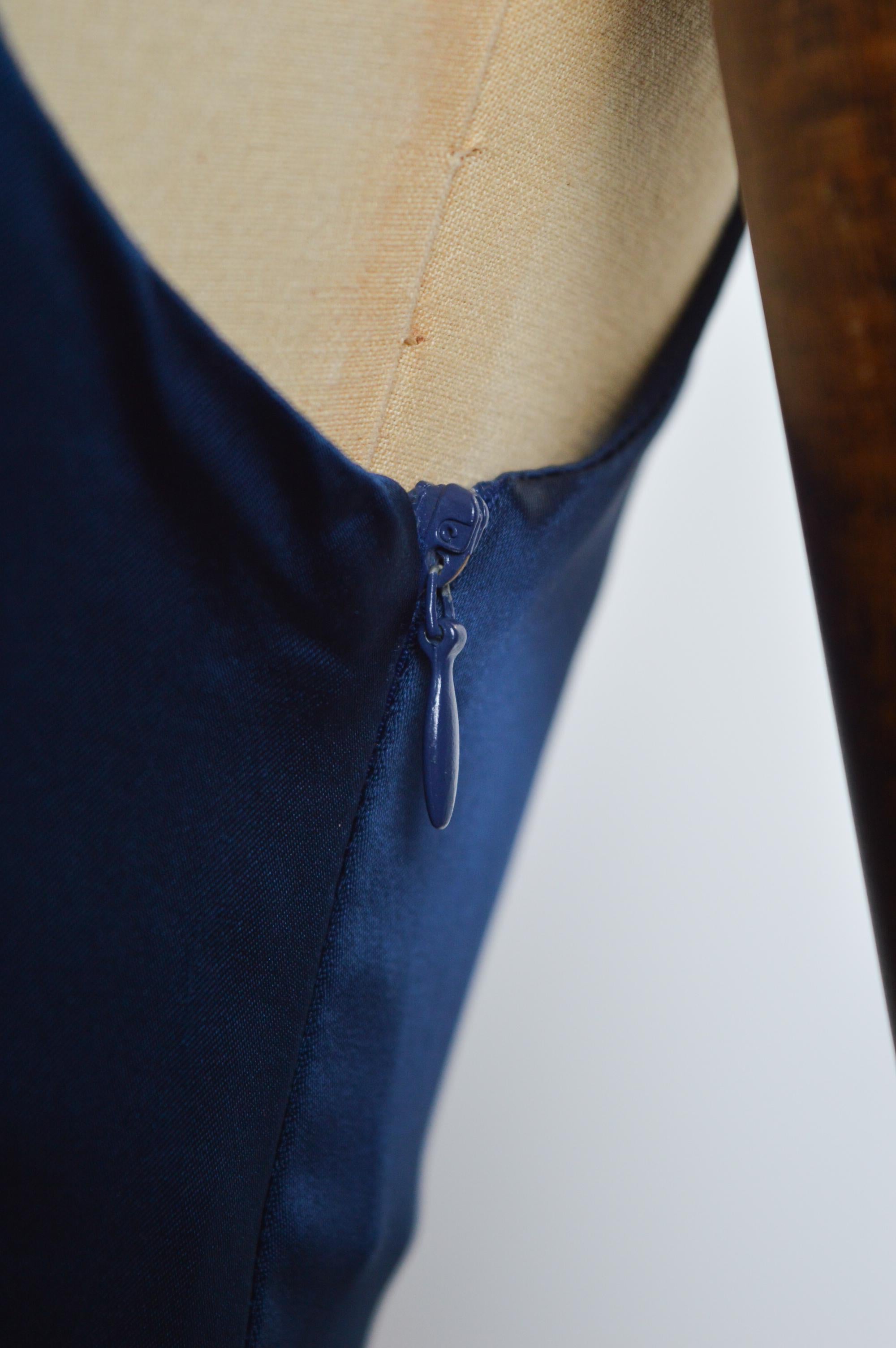 I. Johns John Galliano Midnight Sapphire Blue Jewell Satin Dress Cocktail Chic 7
