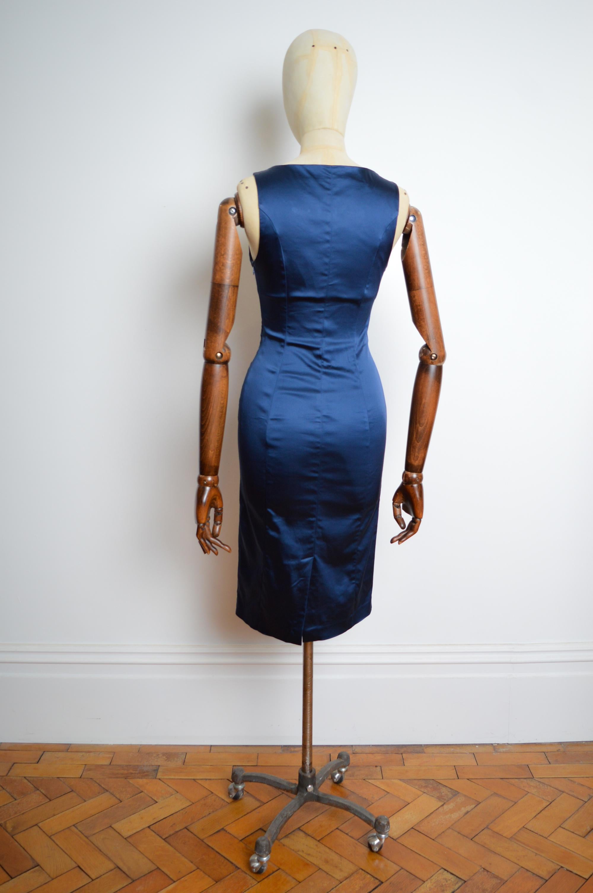 I. Johns John Galliano Midnight Sapphire Blue Jewell Satin Dress Cocktail Chic 8