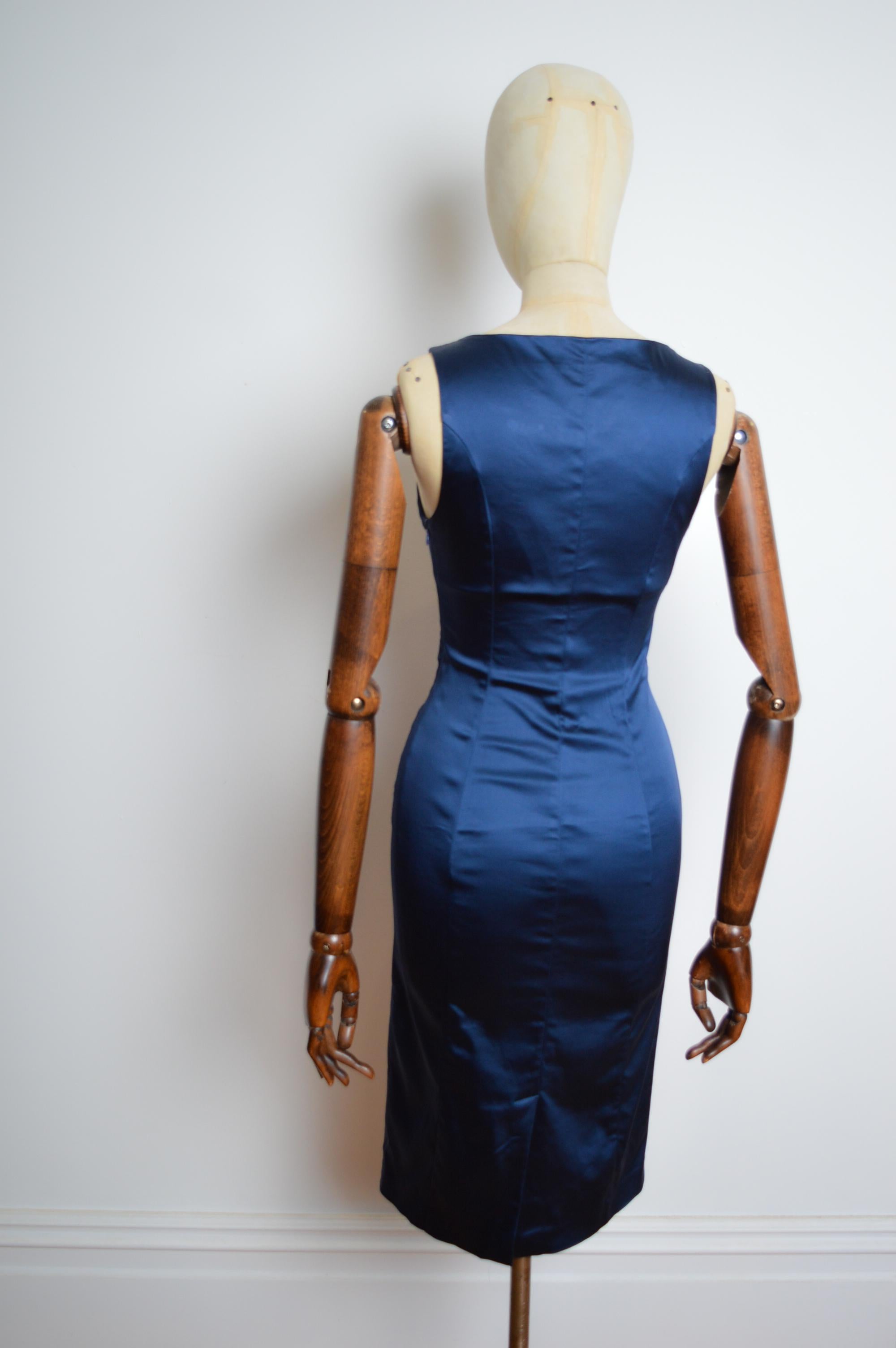 I. Johns John Galliano Midnight Sapphire Blue Jewell Satin Dress Cocktail Chic 1