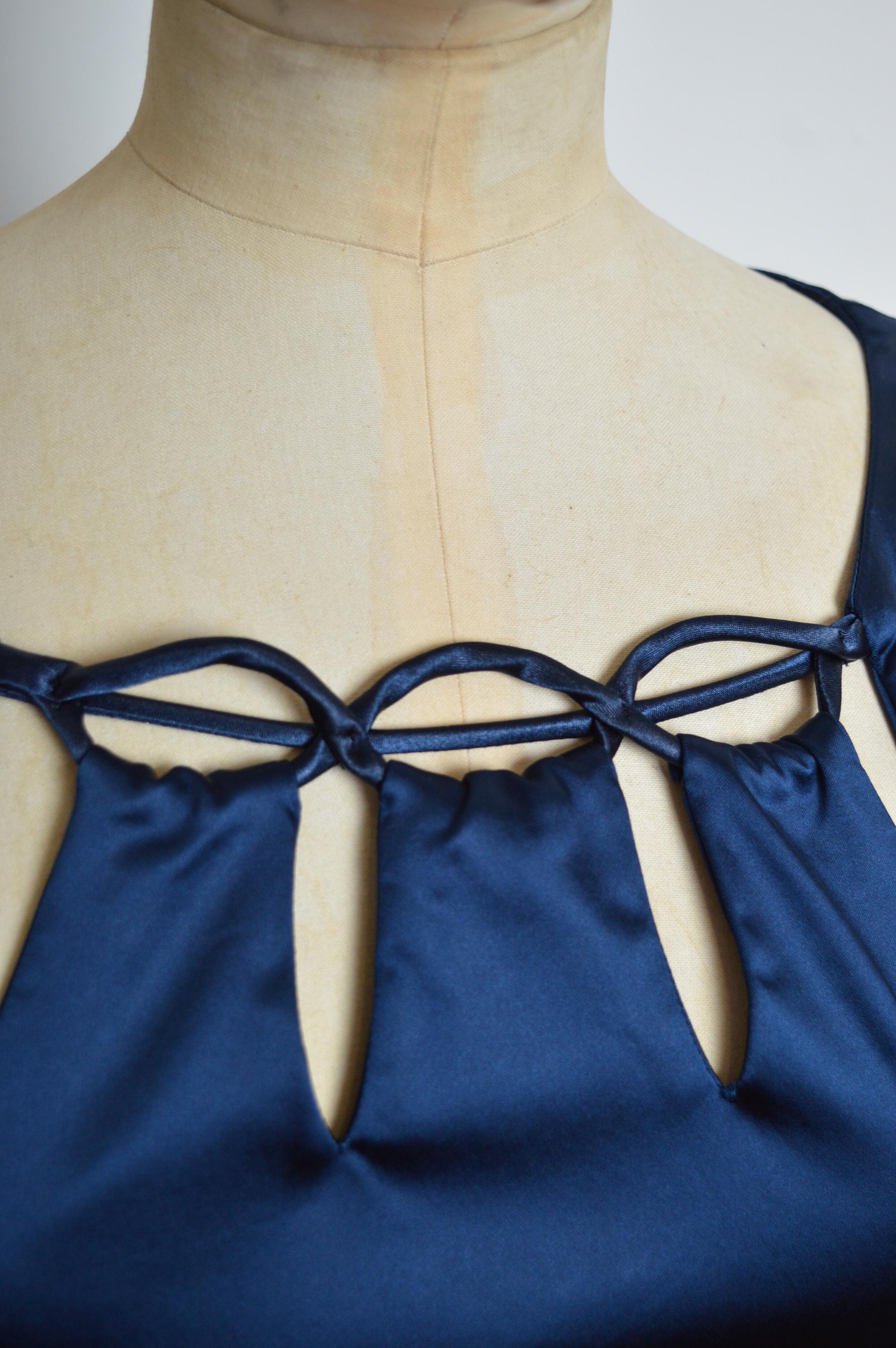 I. Johns John Galliano Midnight Sapphire Blue Jewell Satin Dress Cocktail Chic 3