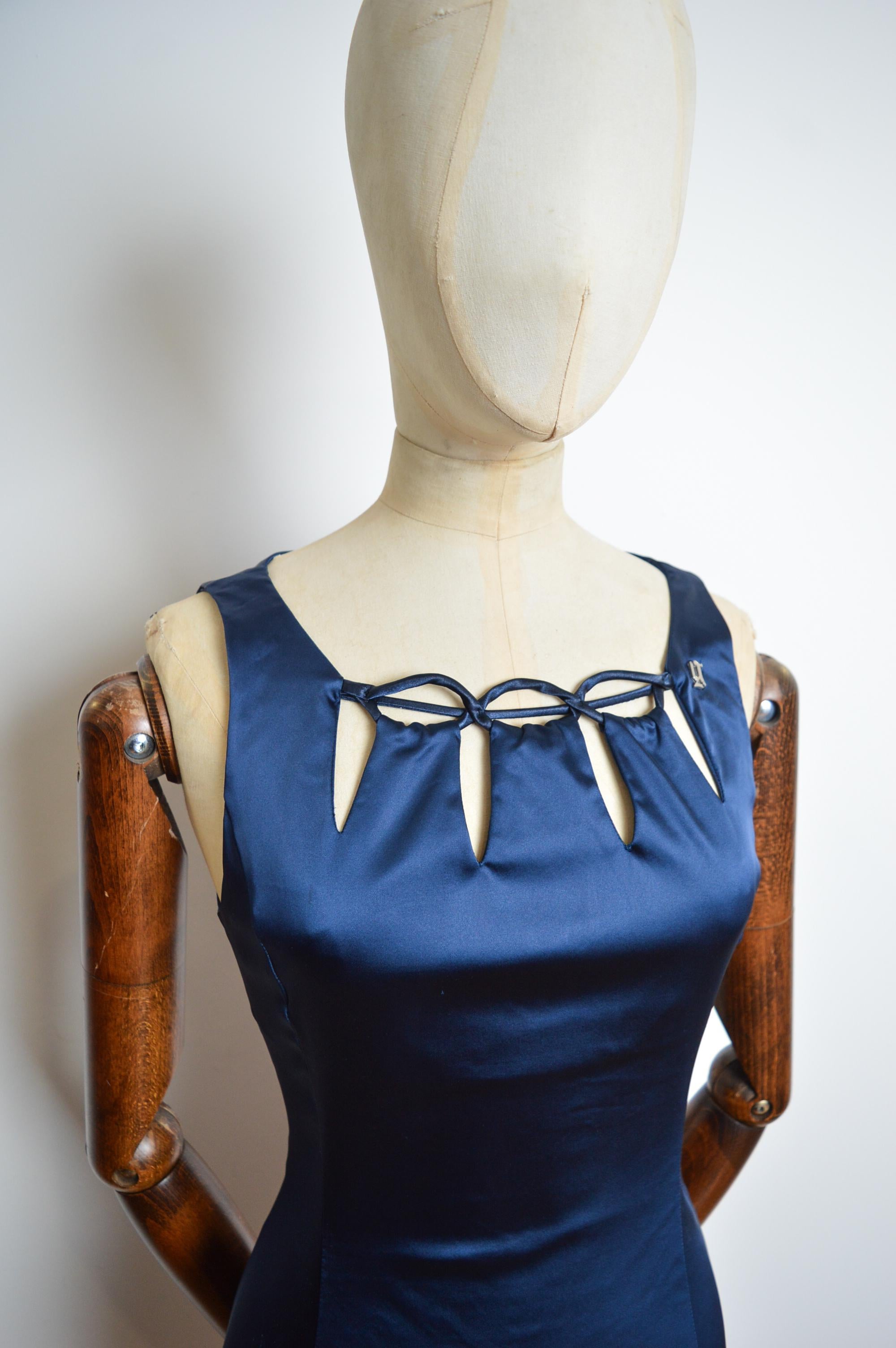 I. Johns John Galliano Midnight Sapphire Blue Jewell Satin Dress Cocktail Chic 4