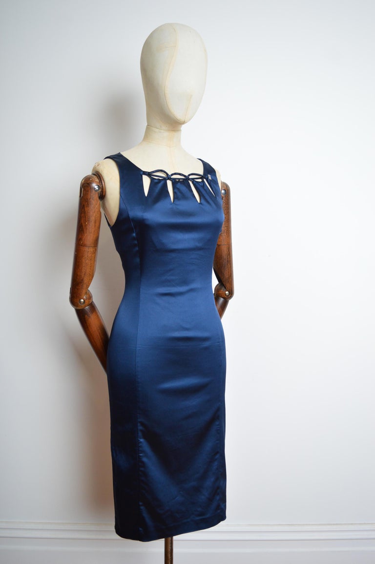 Chic John Galliano Midnight Sapphire Blue Jewel tone Satin Cocktail Dress  at 1stDibs
