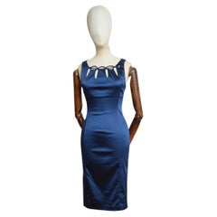 I. Johns John Galliano Midnight Sapphire Blue Jewell Satin Dress Cocktail Chic
