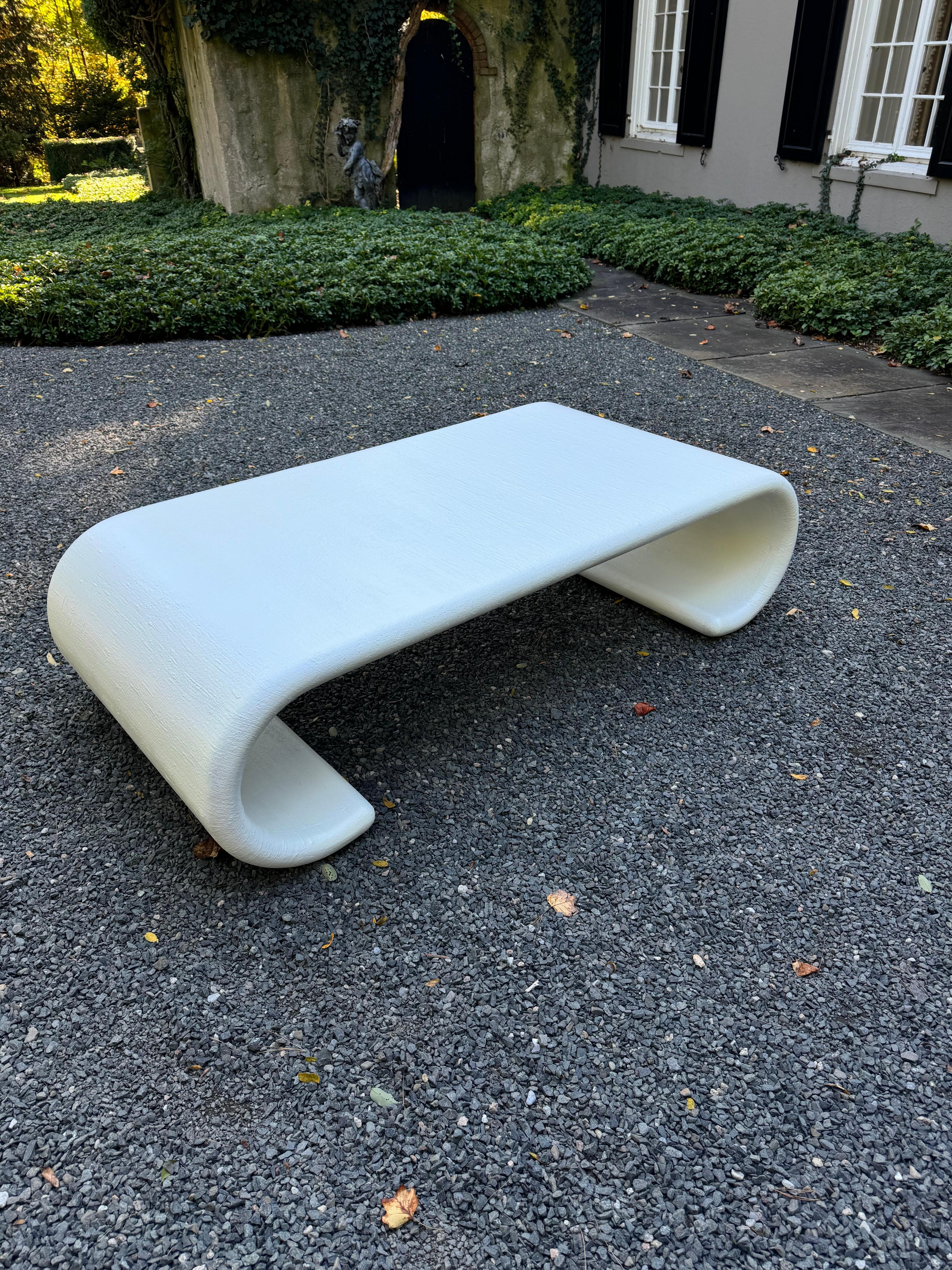 Chic Karl Springer Style Linen Wrapped Scroll Coffee Table In Good Condition In Hopewell, NJ