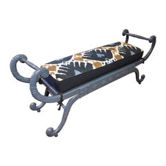 Chic Lacquered Scrolly Bench with Custom Reversible Ikat Cushion