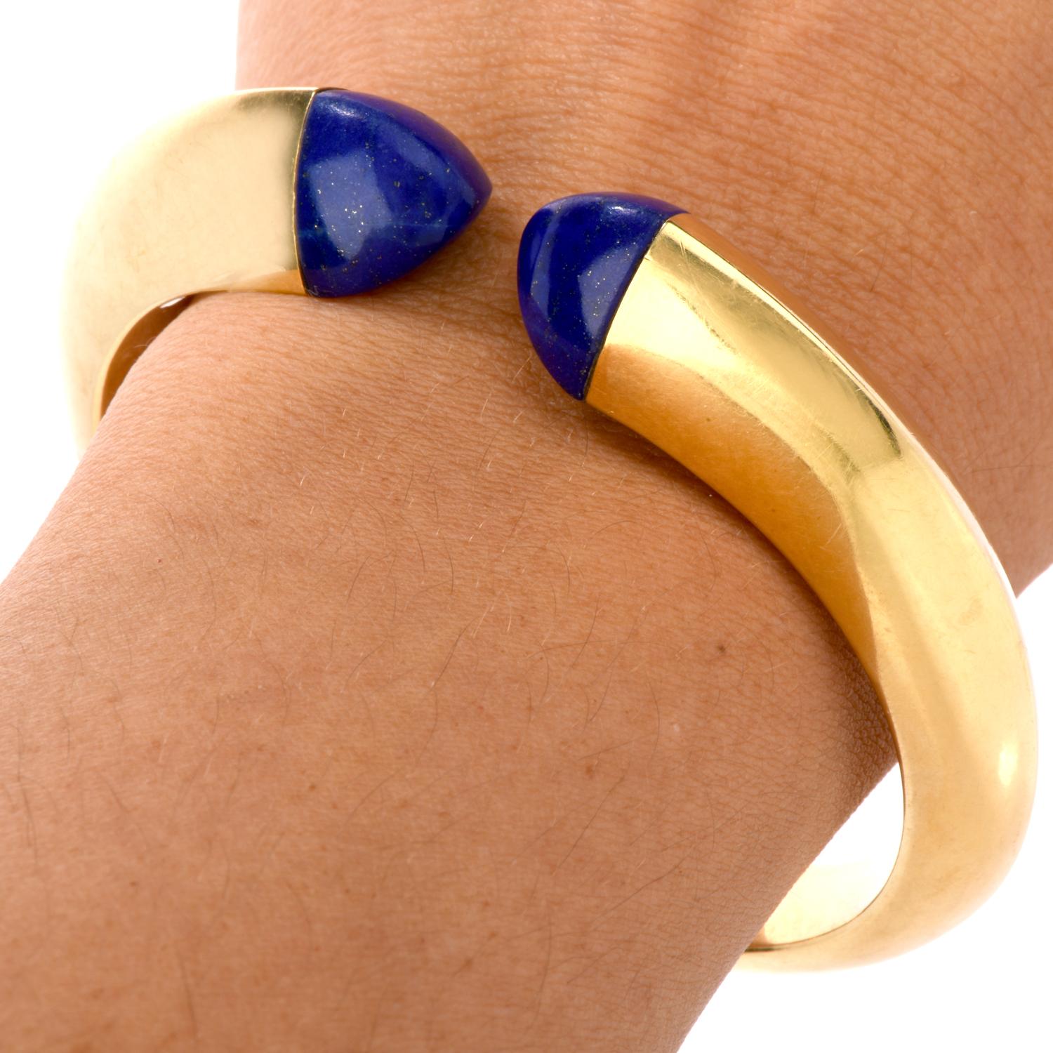 Modern Chic Lapis Lazuli 18 Karat Yellow Gold Chic Cuff Bangle Bracelet