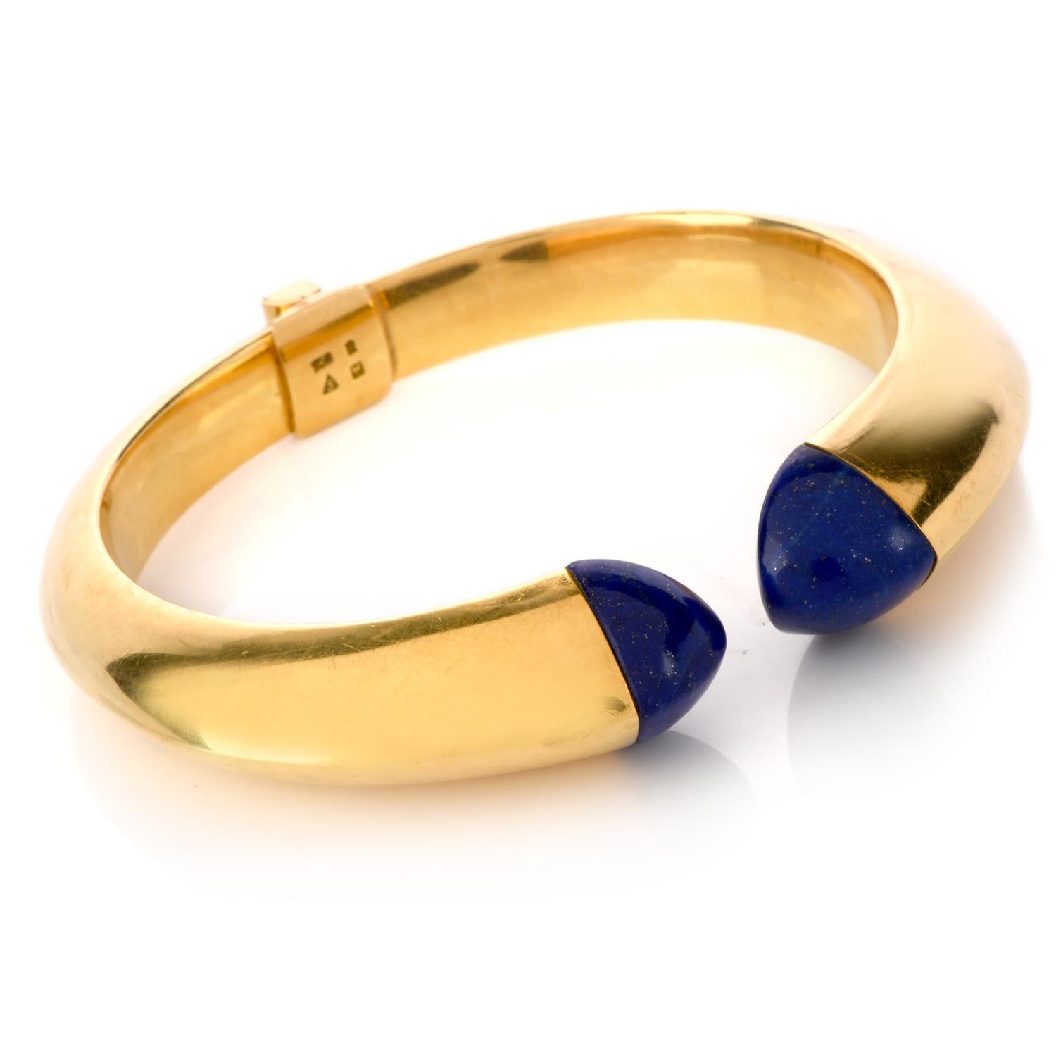 Chic Lapis Lazuli 18 Karat Yellow Gold Chic Cuff Bangle Bracelet In Excellent Condition In Miami, FL