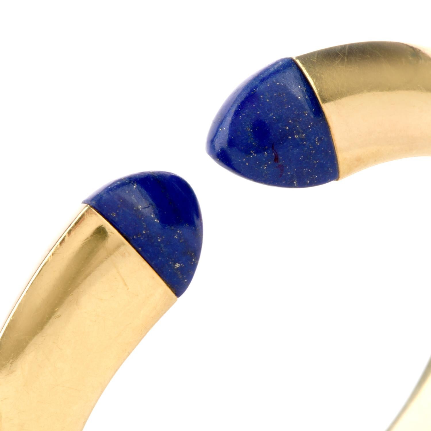 Women's or Men's Chic Lapis Lazuli 18 Karat Yellow Gold Chic Cuff Bangle Bracelet
